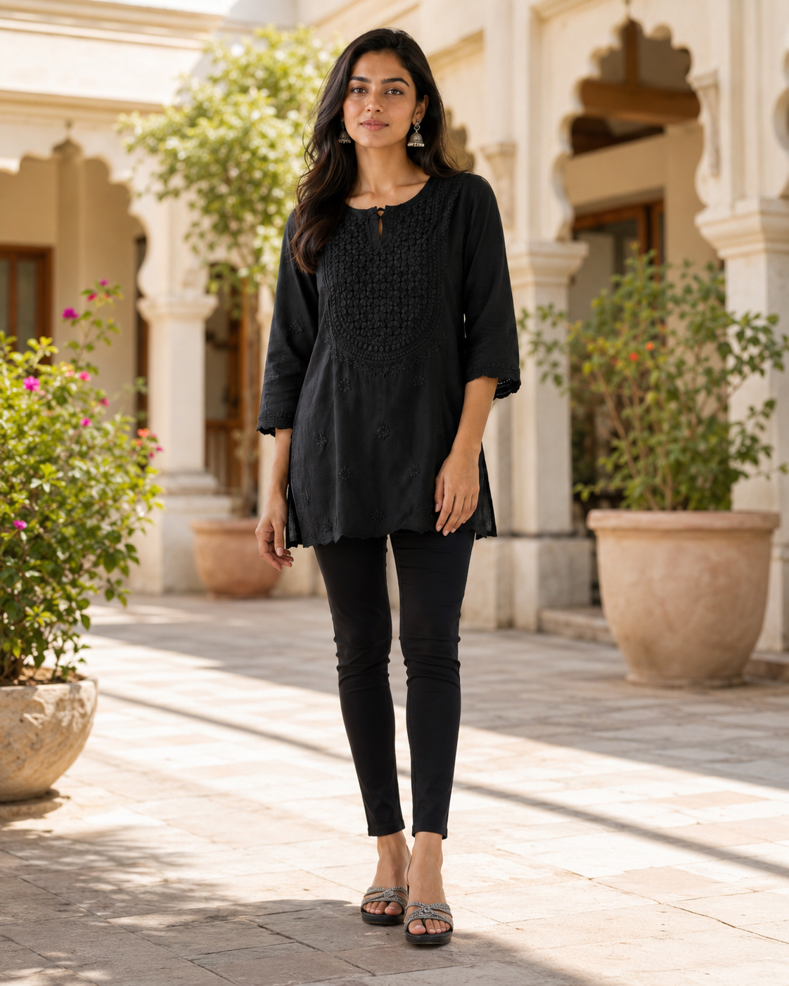 Premium Black Rayon Chikankari Short Kurti | 100% Handcrafted