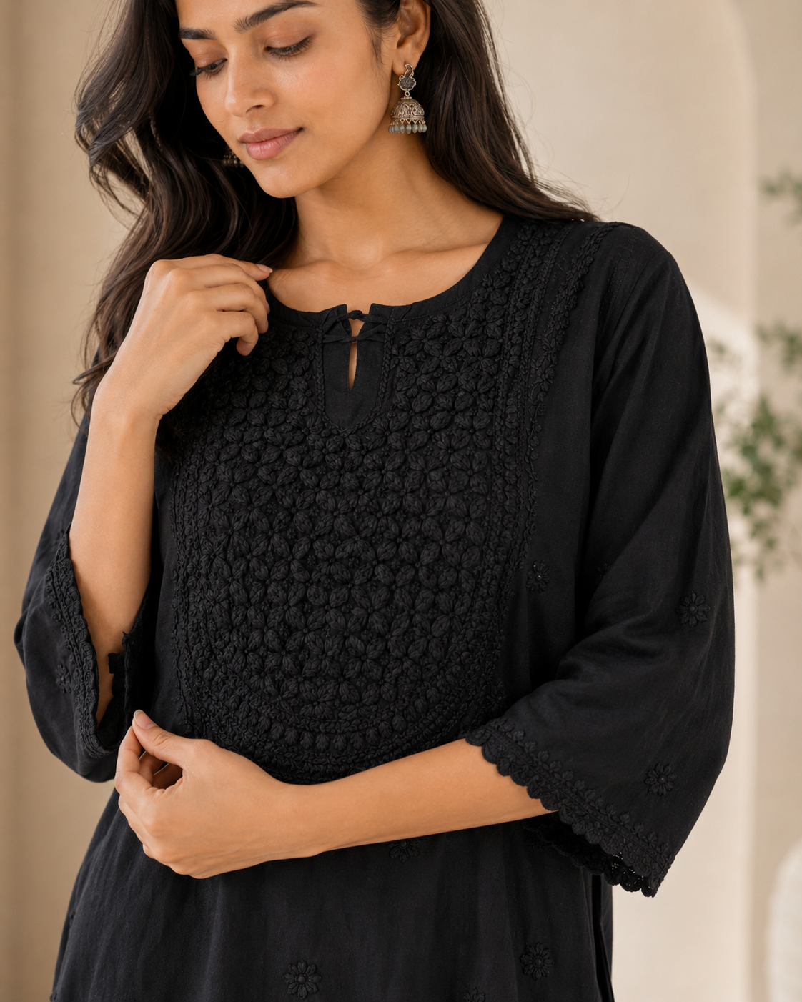 Premium Black Rayon Chikankari Short Kurti | 100% Handcrafted