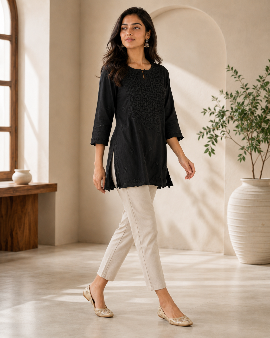 Premium Black Rayon Chikankari Short Kurti | 100% Handcrafted