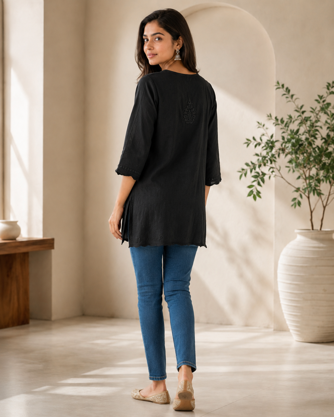 Premium Black Rayon Chikankari Short Kurti | 100% Handcrafted