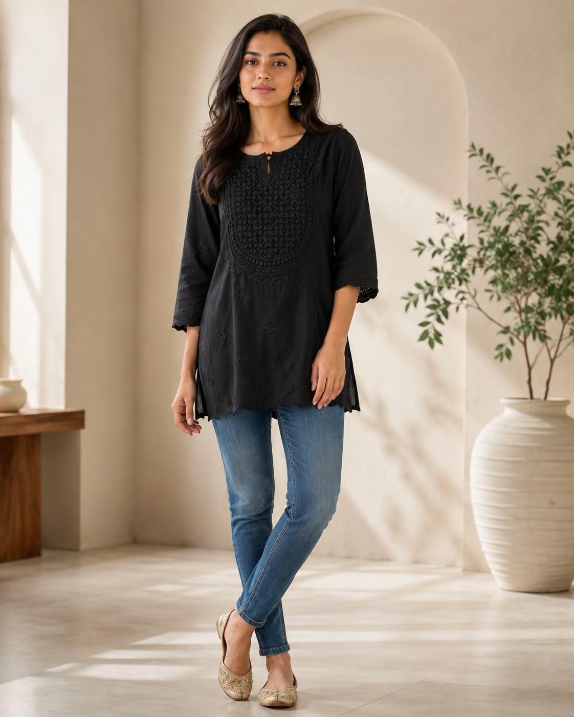 Premium Black Rayon Chikankari Short Kurti | 100% Handcrafted