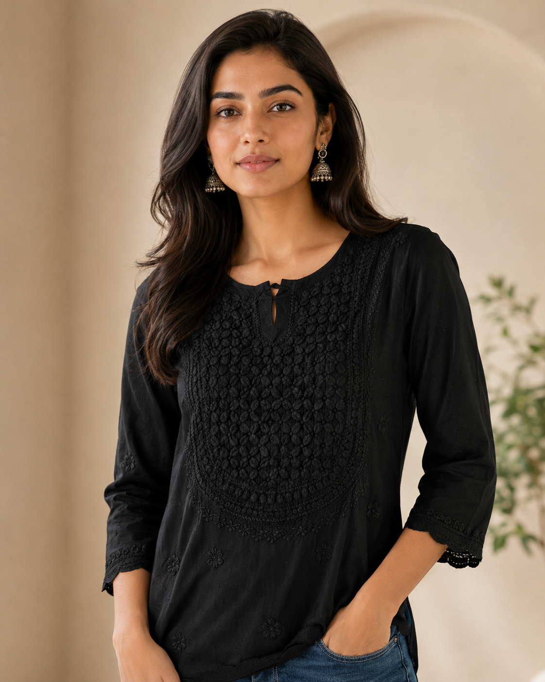 Premium Black Rayon Chikankari Short Kurti | 100% Handcrafted