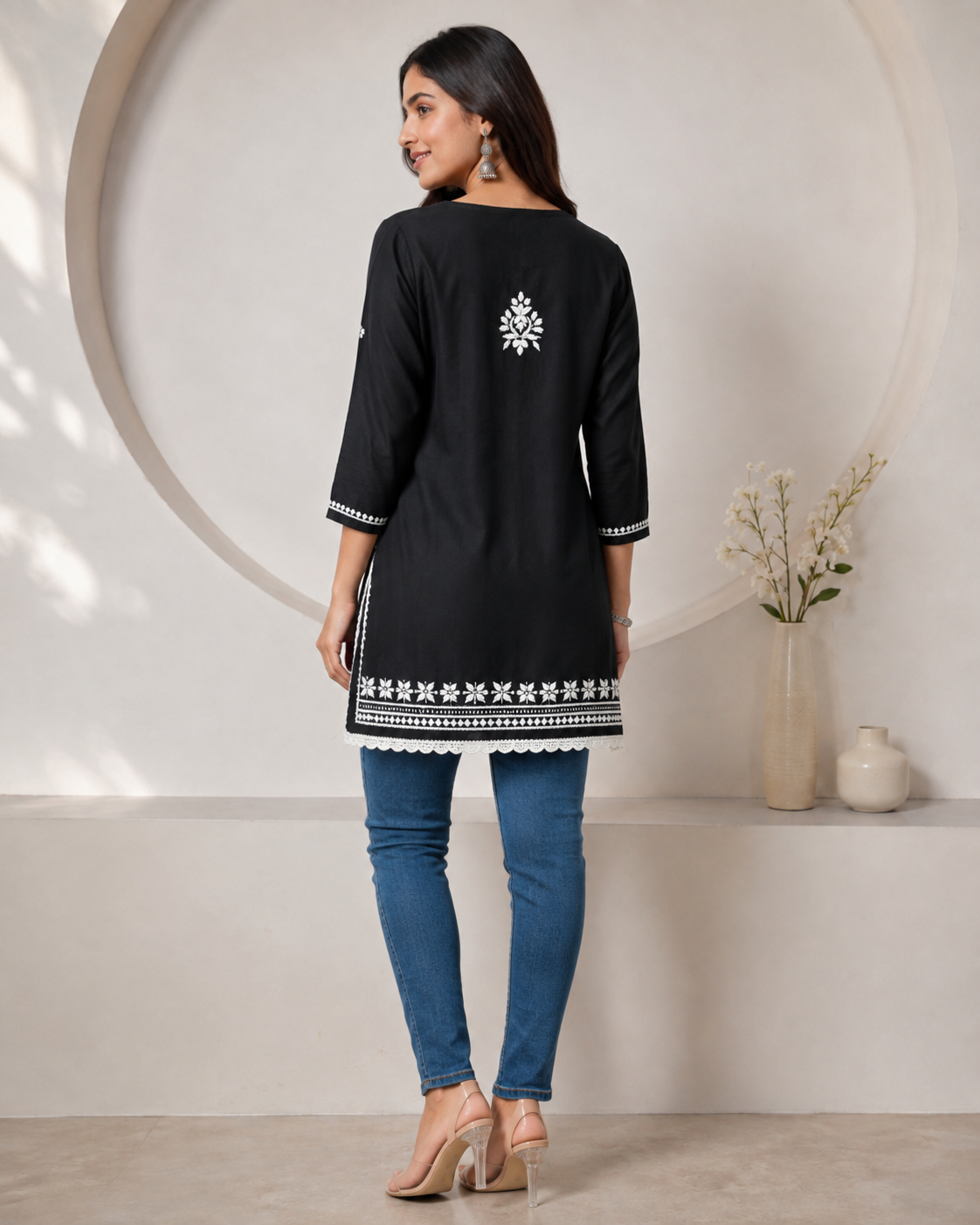 Premium Black Rayon Chikankari Short Kurti for Women