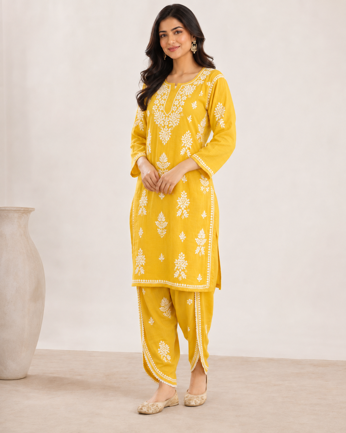 Premium Bright Yellow Rayon Chikankari Kurta & Salwar Co-ord Set