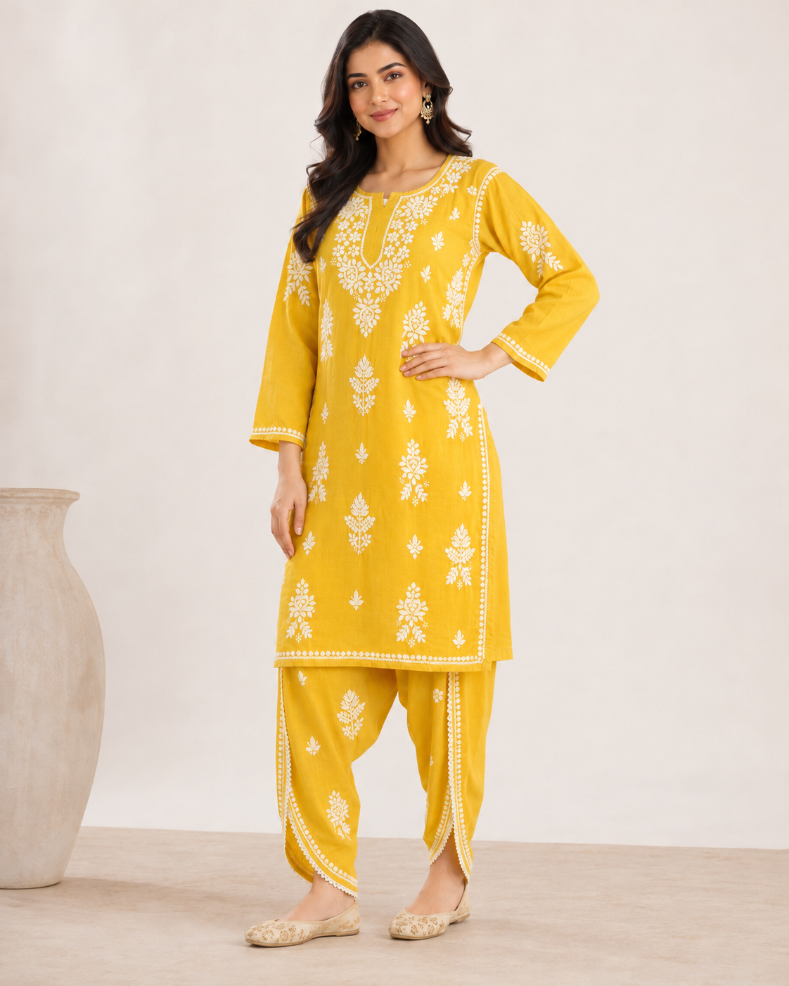 Premium Bright Yellow Rayon Chikankari Kurta & Salwar Co-ord Set