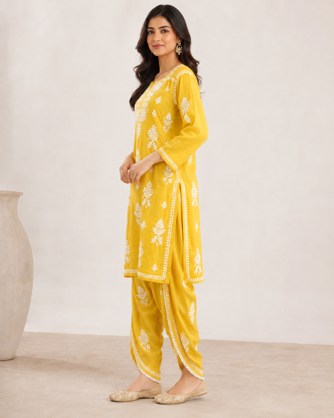 Premium Bright Yellow Rayon Chikankari Kurta & Salwar Co-ord Set