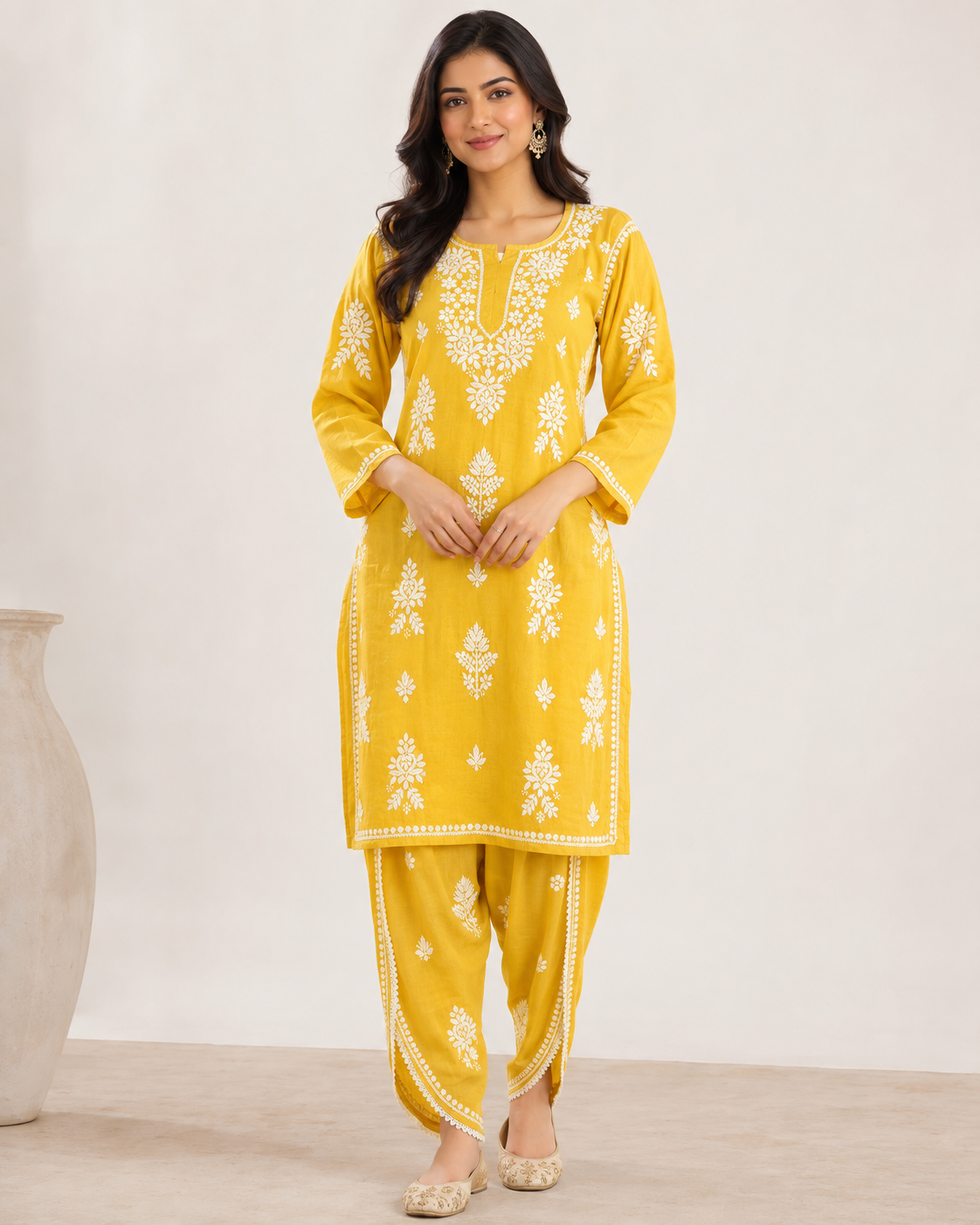 Premium Bright Yellow Rayon Chikankari Kurta & Salwar Co-ord Set