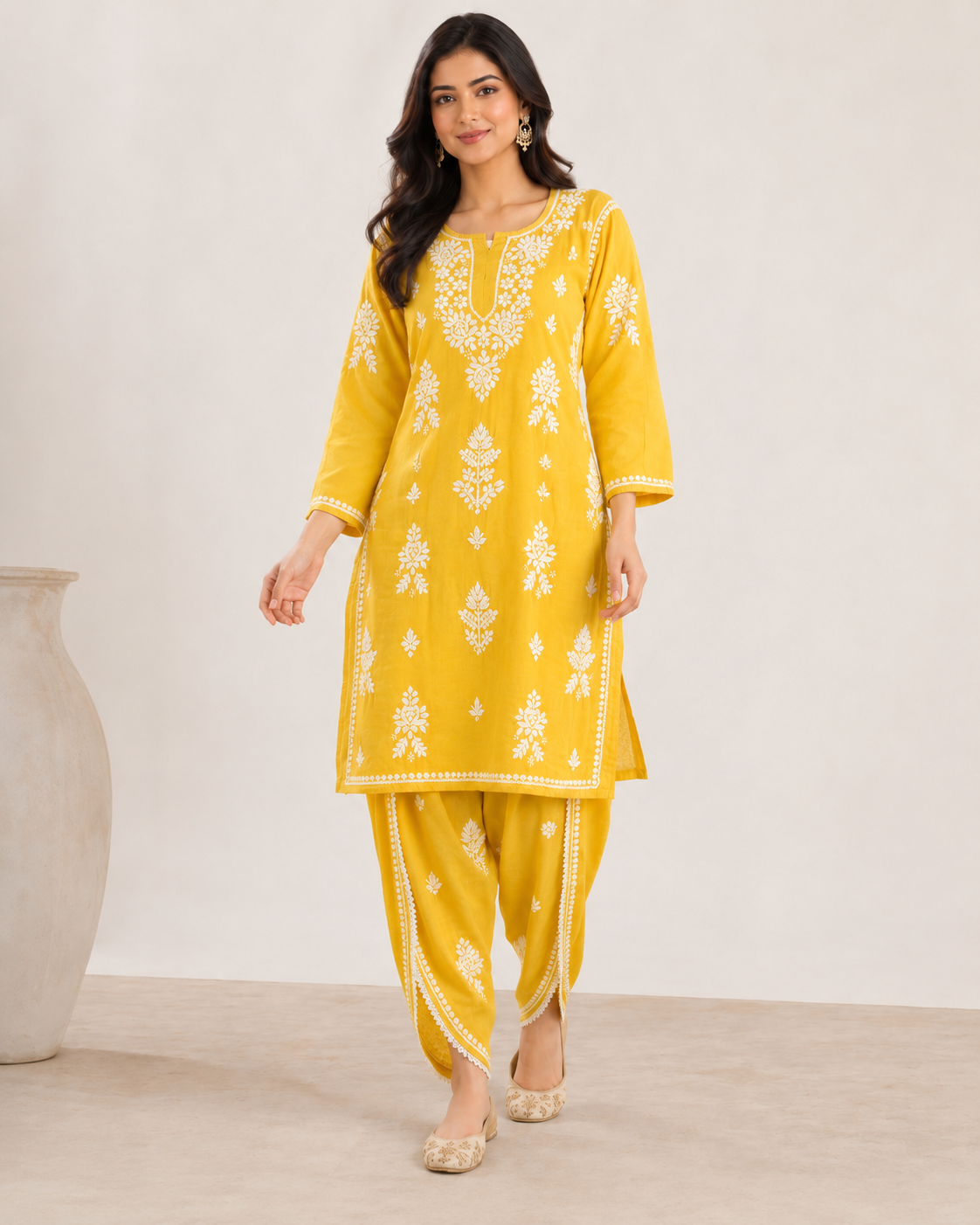 Premium Bright Yellow Rayon Chikankari Kurta & Salwar Co-ord Set