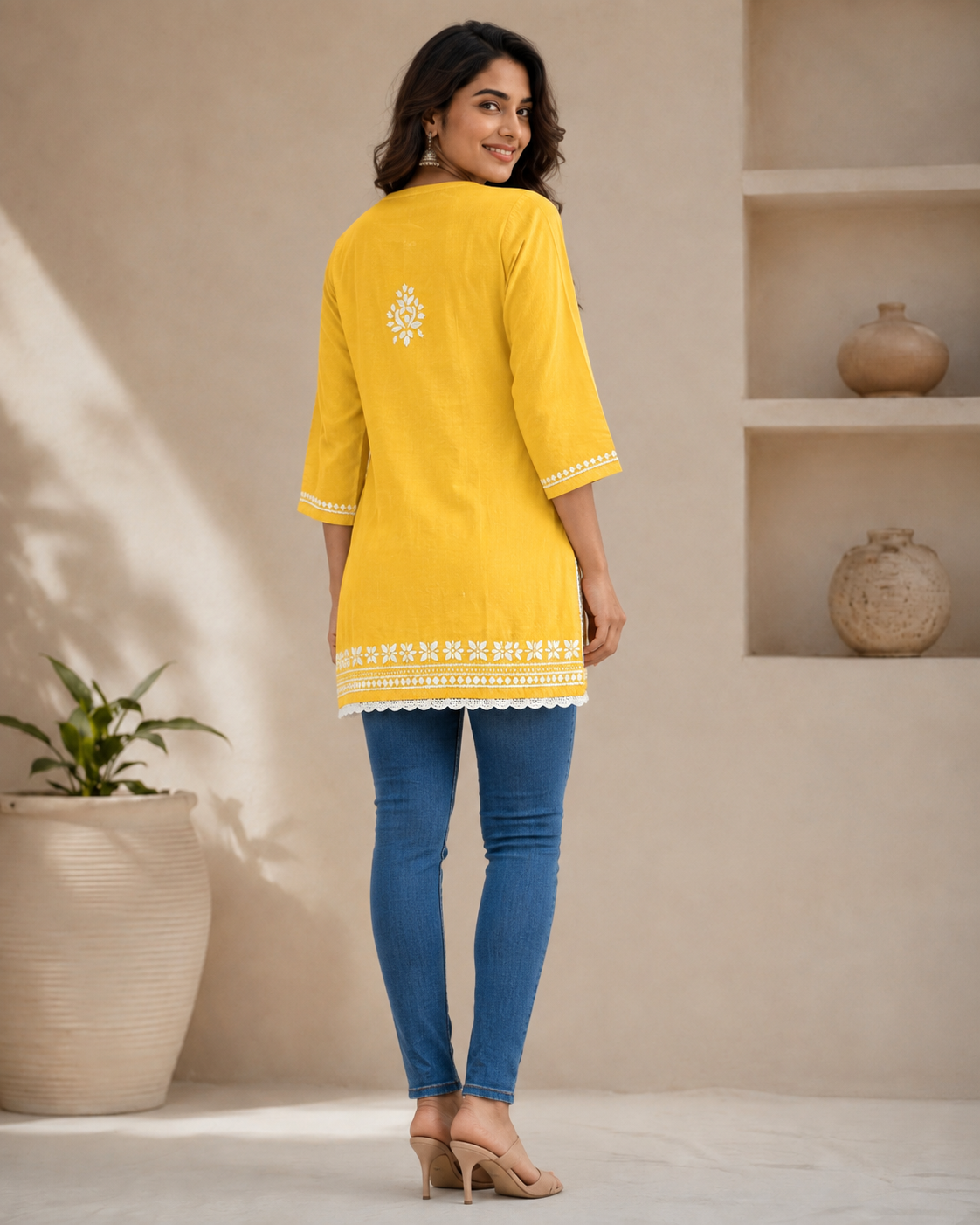 Premium Bright Yellow Rayon Chikankari Short Kurti for Women