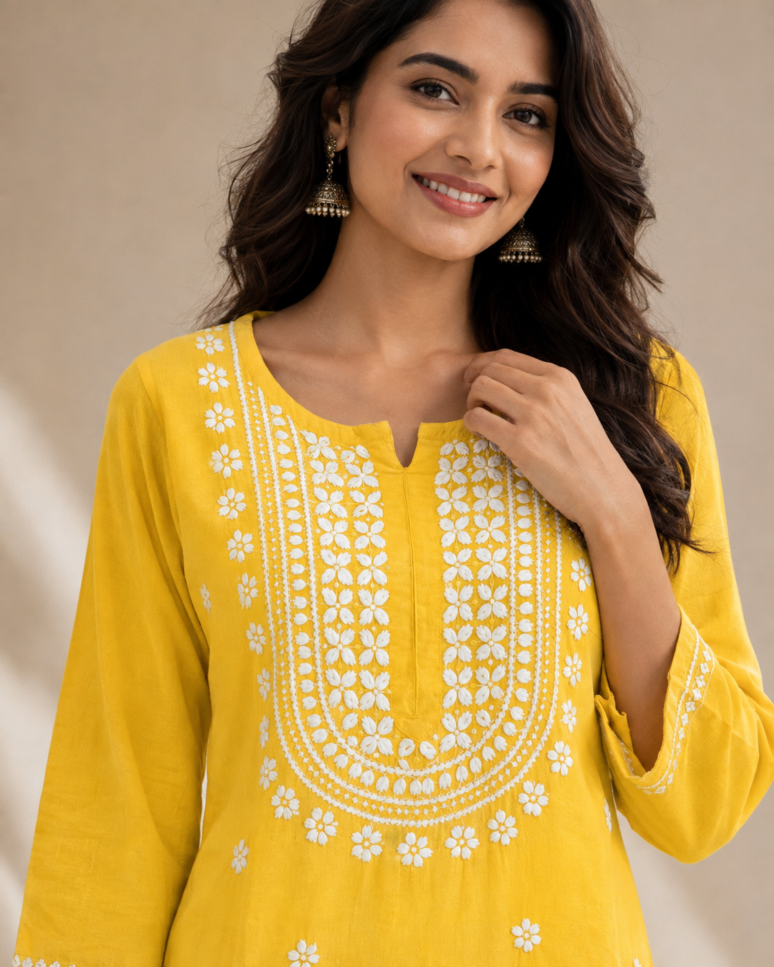 Premium Bright Yellow Rayon Chikankari Short Kurti for Women