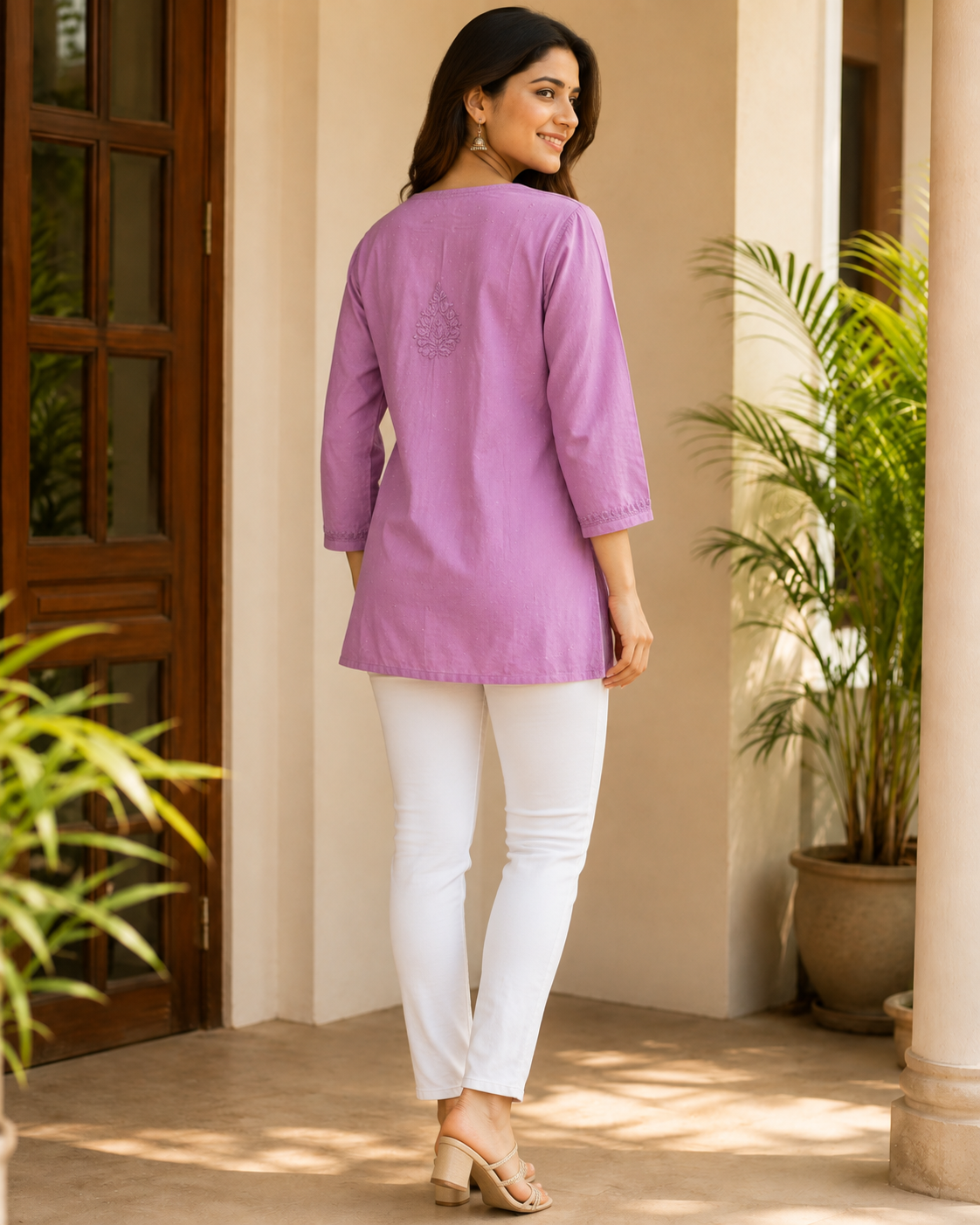 Premium Lavender Rayon Chikankari Short Kurti | 100% Handcrafted