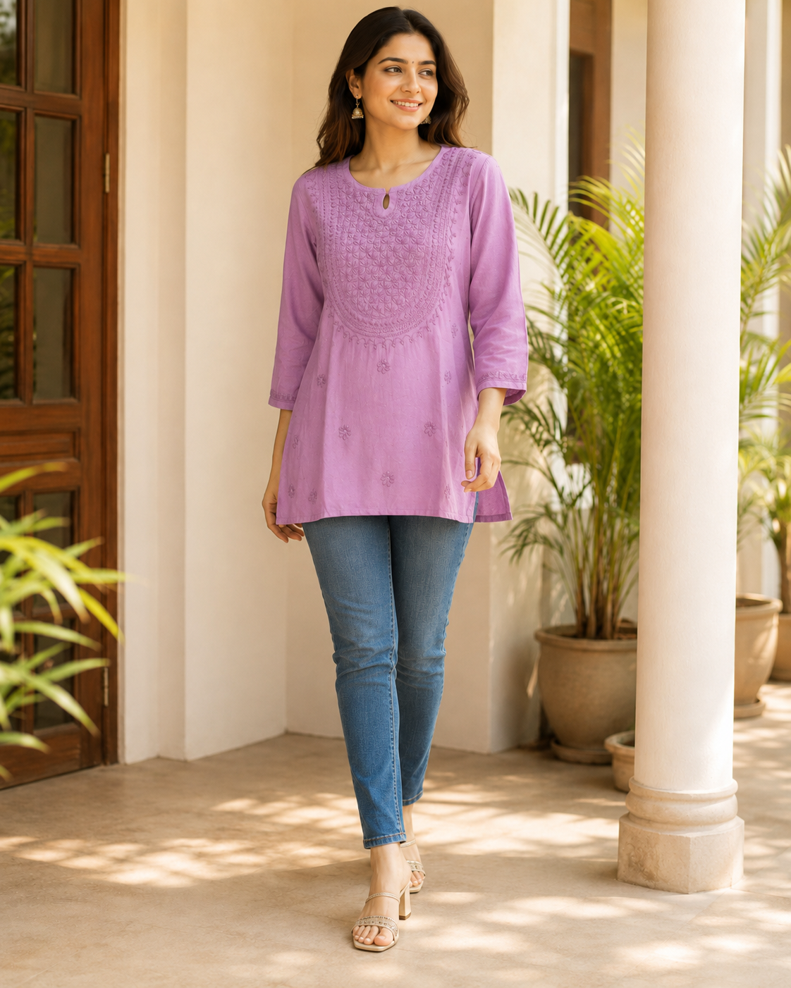 Premium Lavender Rayon Chikankari Short Kurti | 100% Handcrafted