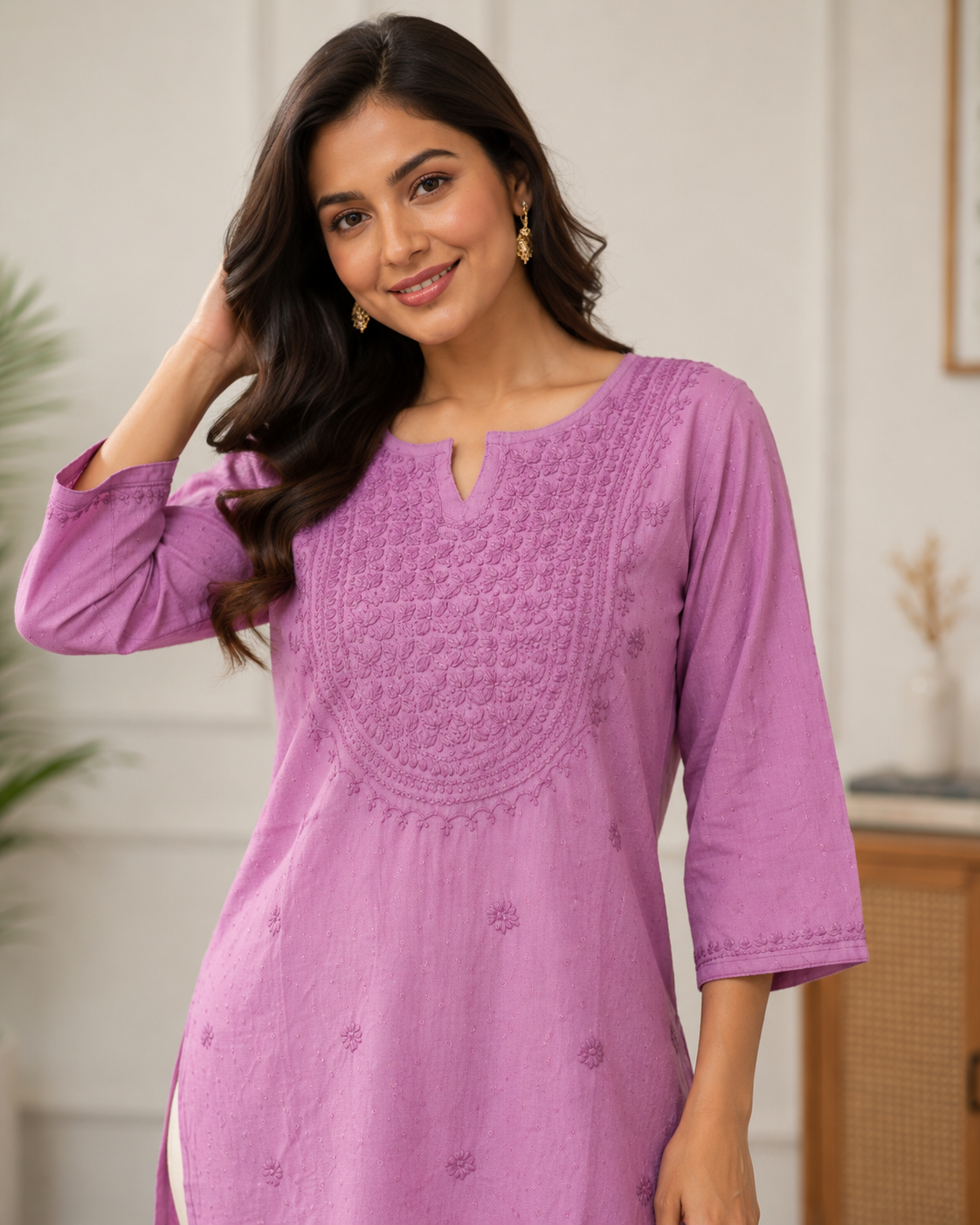 Premium Lavender Rayon Chikankari Short Kurti for Women