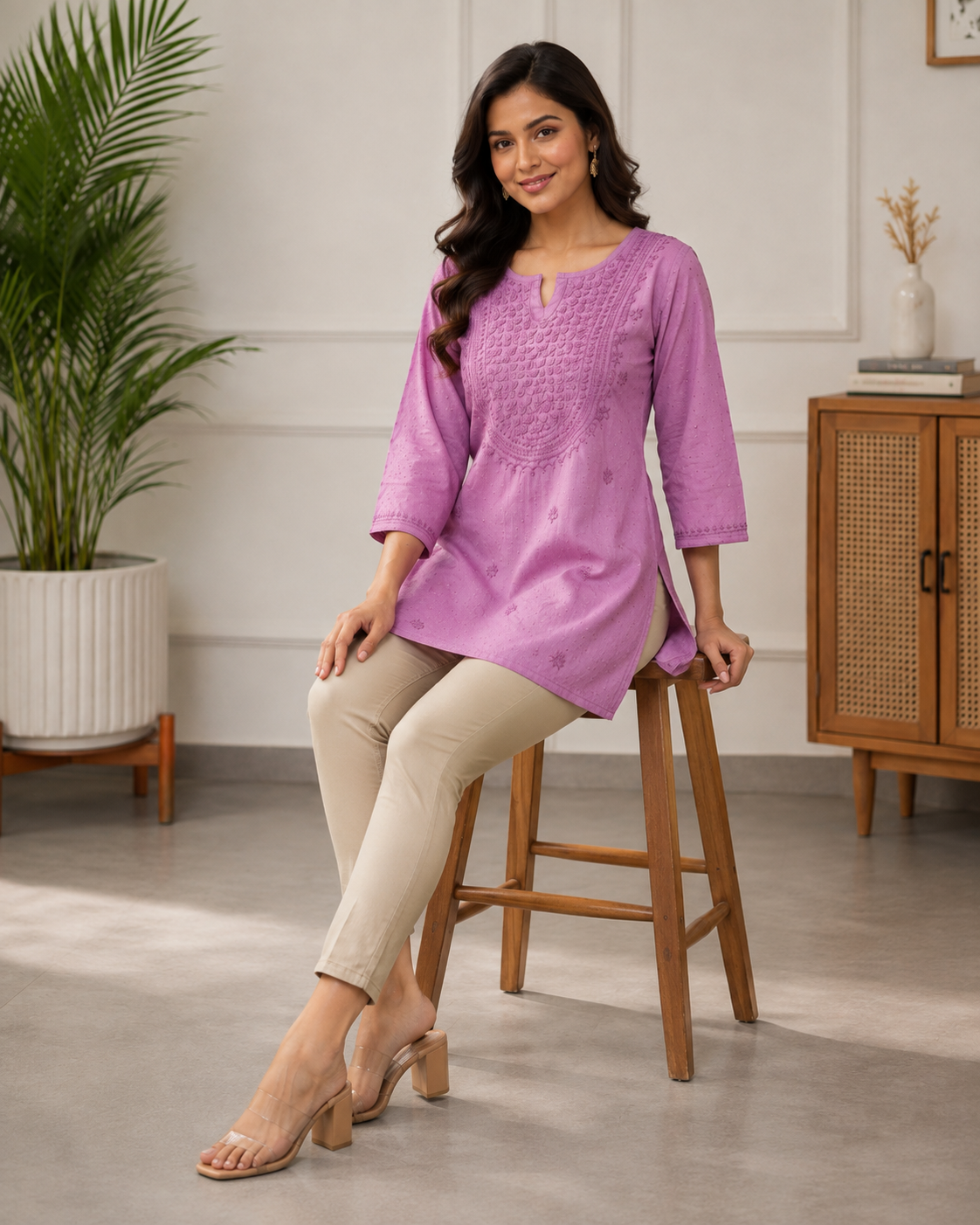 Premium Lavender Rayon Chikankari Short Kurti for Women