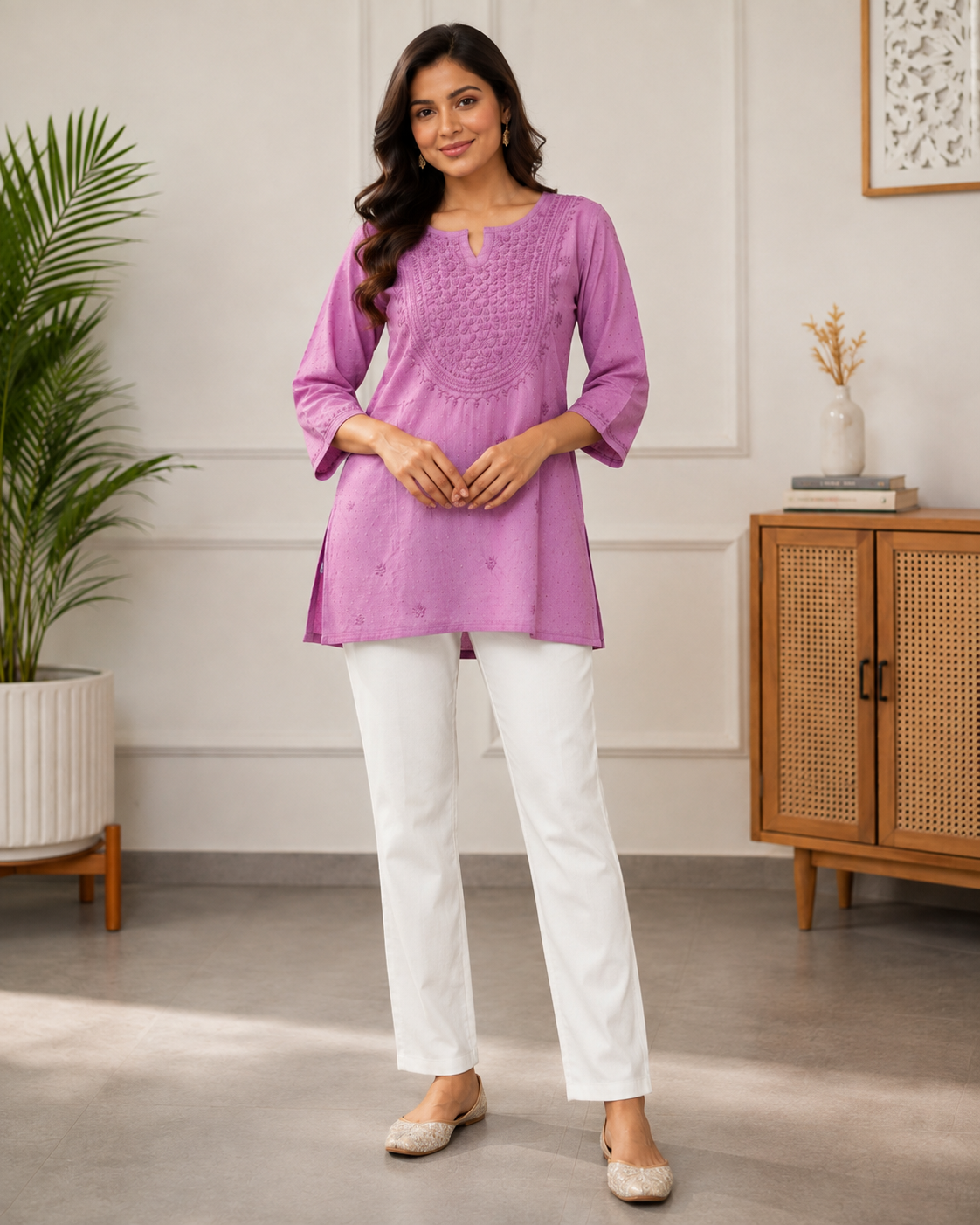 Premium Lavender Rayon Chikankari Short Kurti for Women