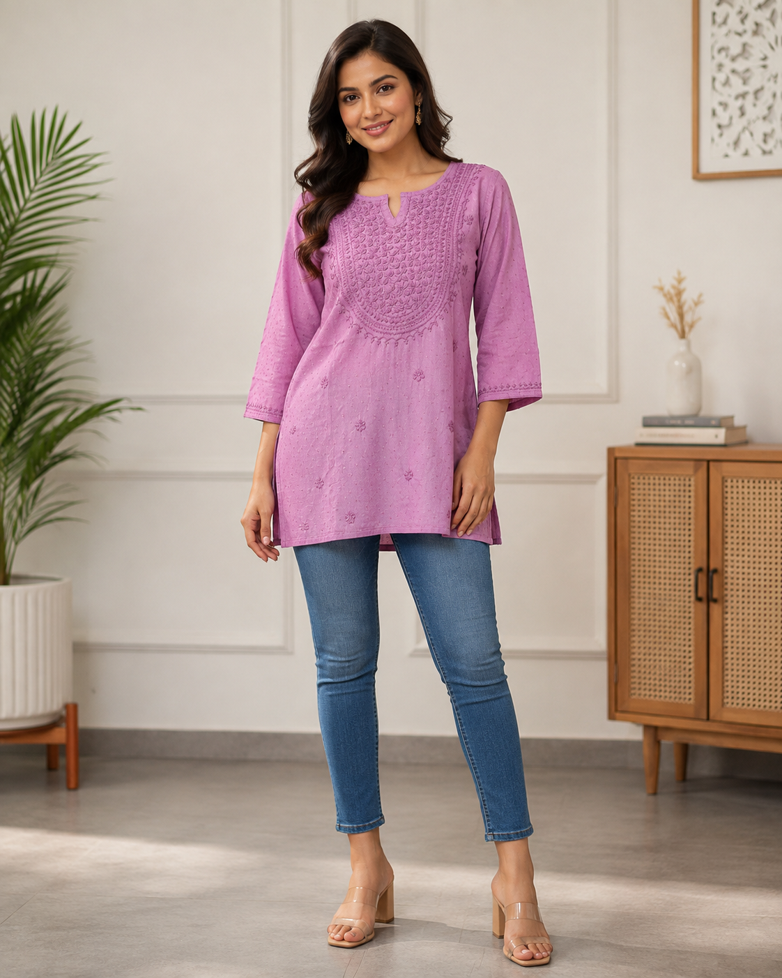 Premium Lavender Rayon Chikankari Short Kurti for Women