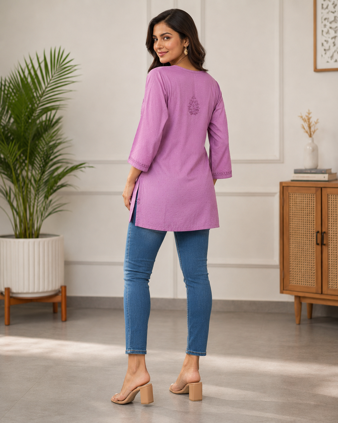 Premium Lavender Rayon Chikankari Short Kurti for Women