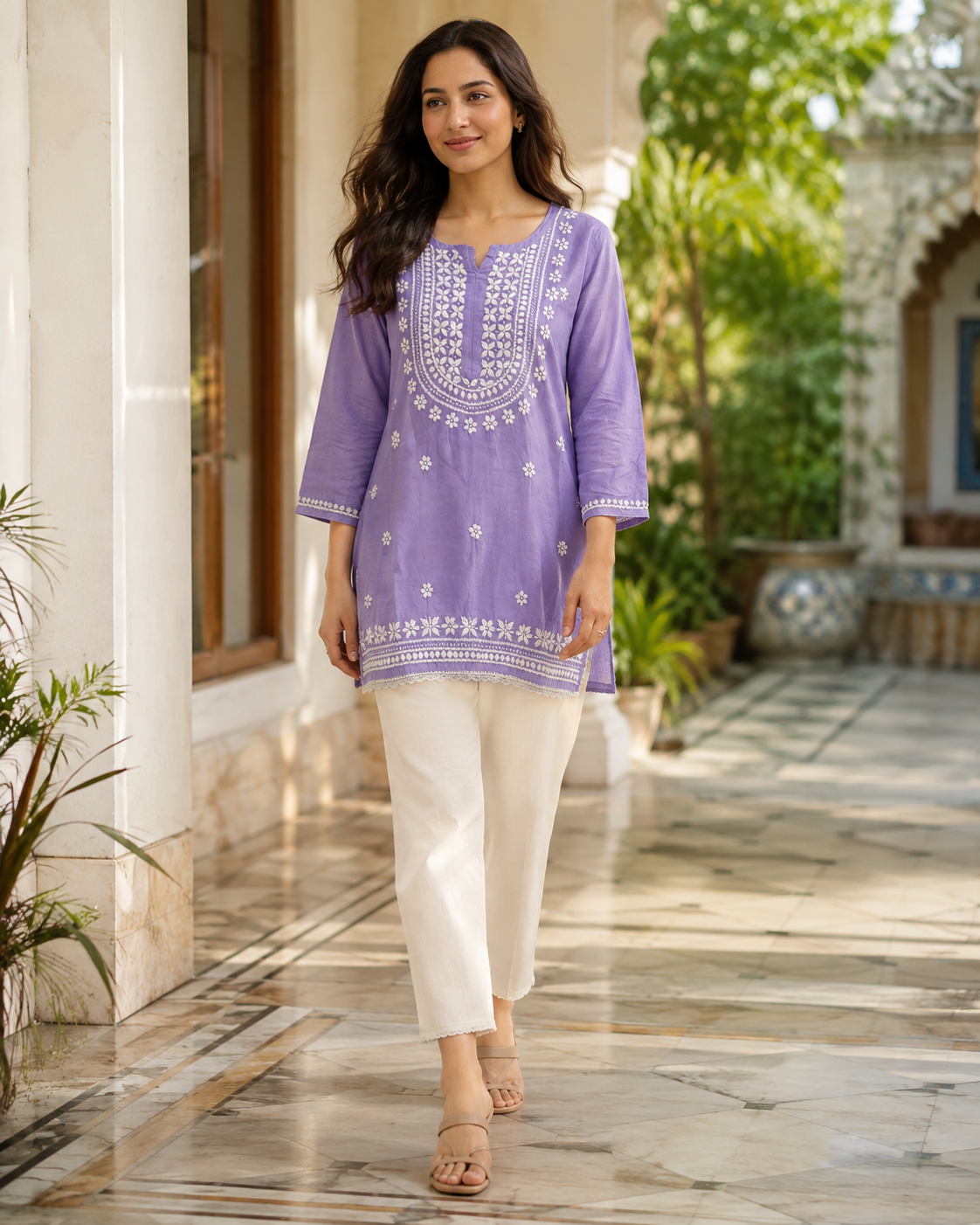 Premium Lavender Rayon Chikankari Short Kurti for Women