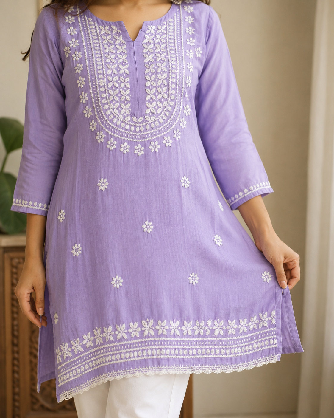 Premium Lavender Rayon Chikankari Short Kurti for Women