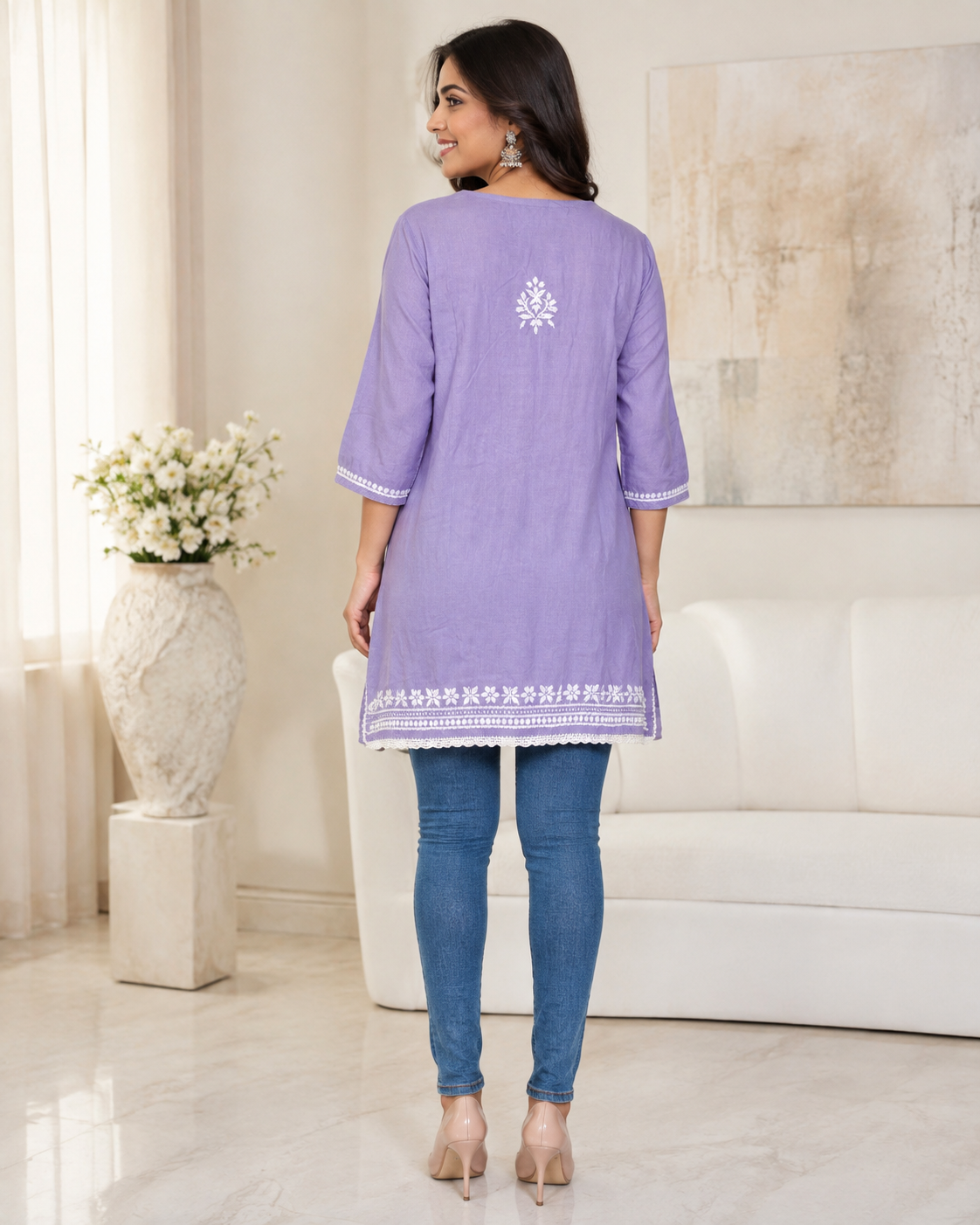 Premium Lavender Rayon Chikankari Short Kurti for Women