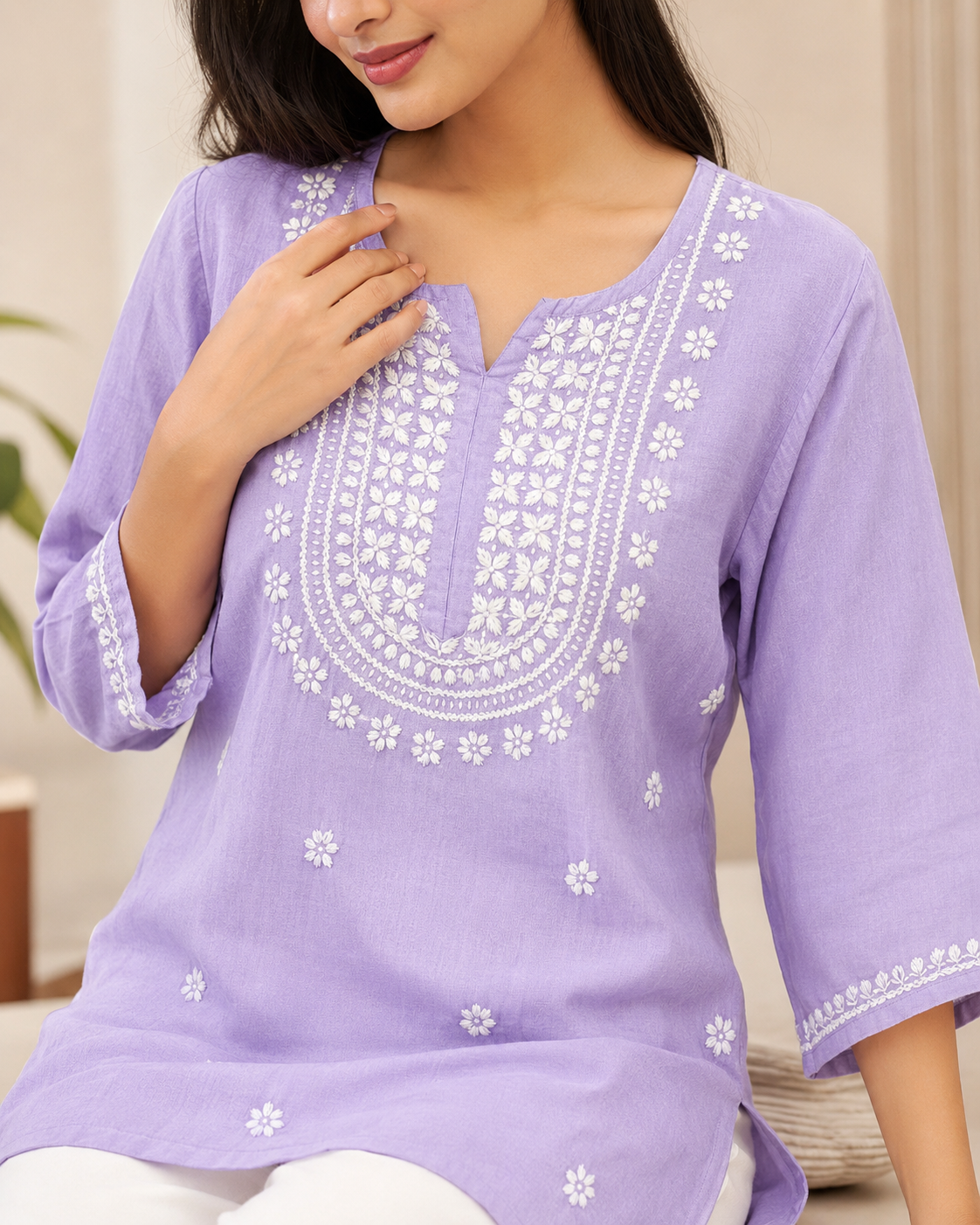 Premium Lavender Rayon Chikankari Short Kurti for Women