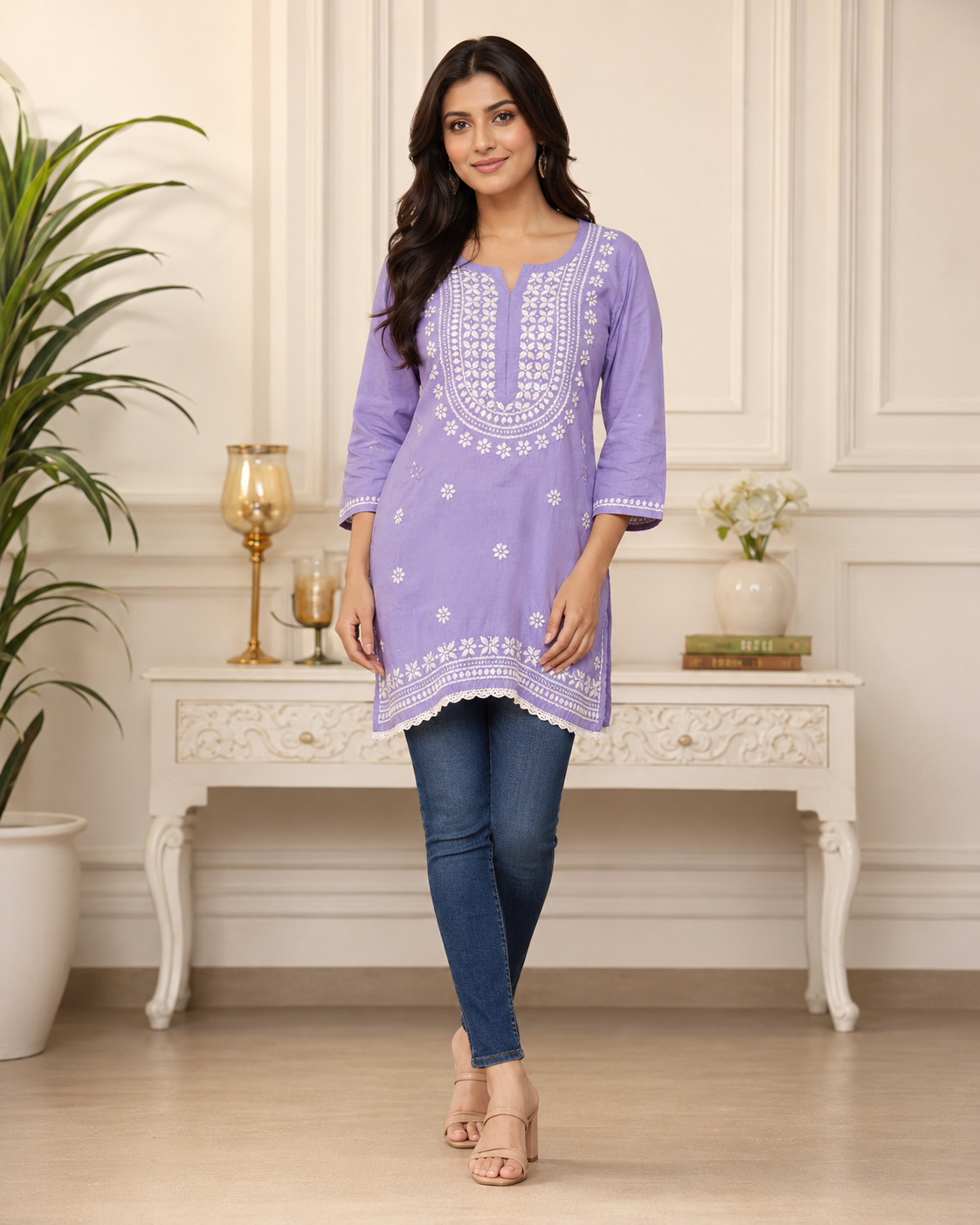 Premium Lavender Rayon Chikankari Short Kurti for Women