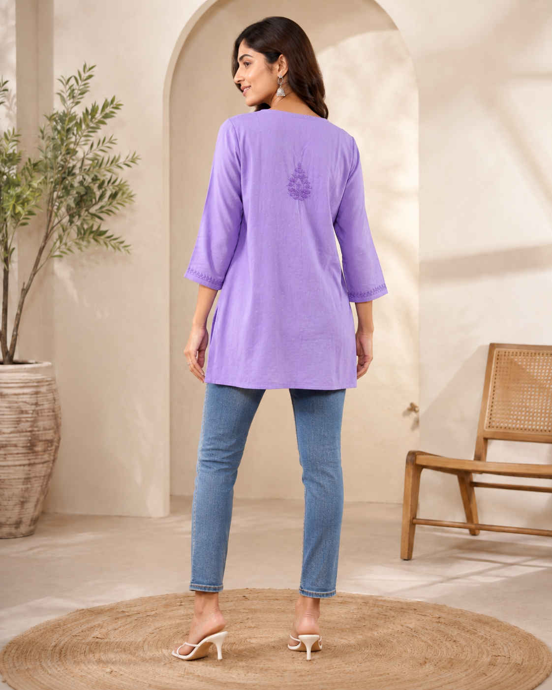 Premium Lavender Rayon Chikankari Short Kurti for Women