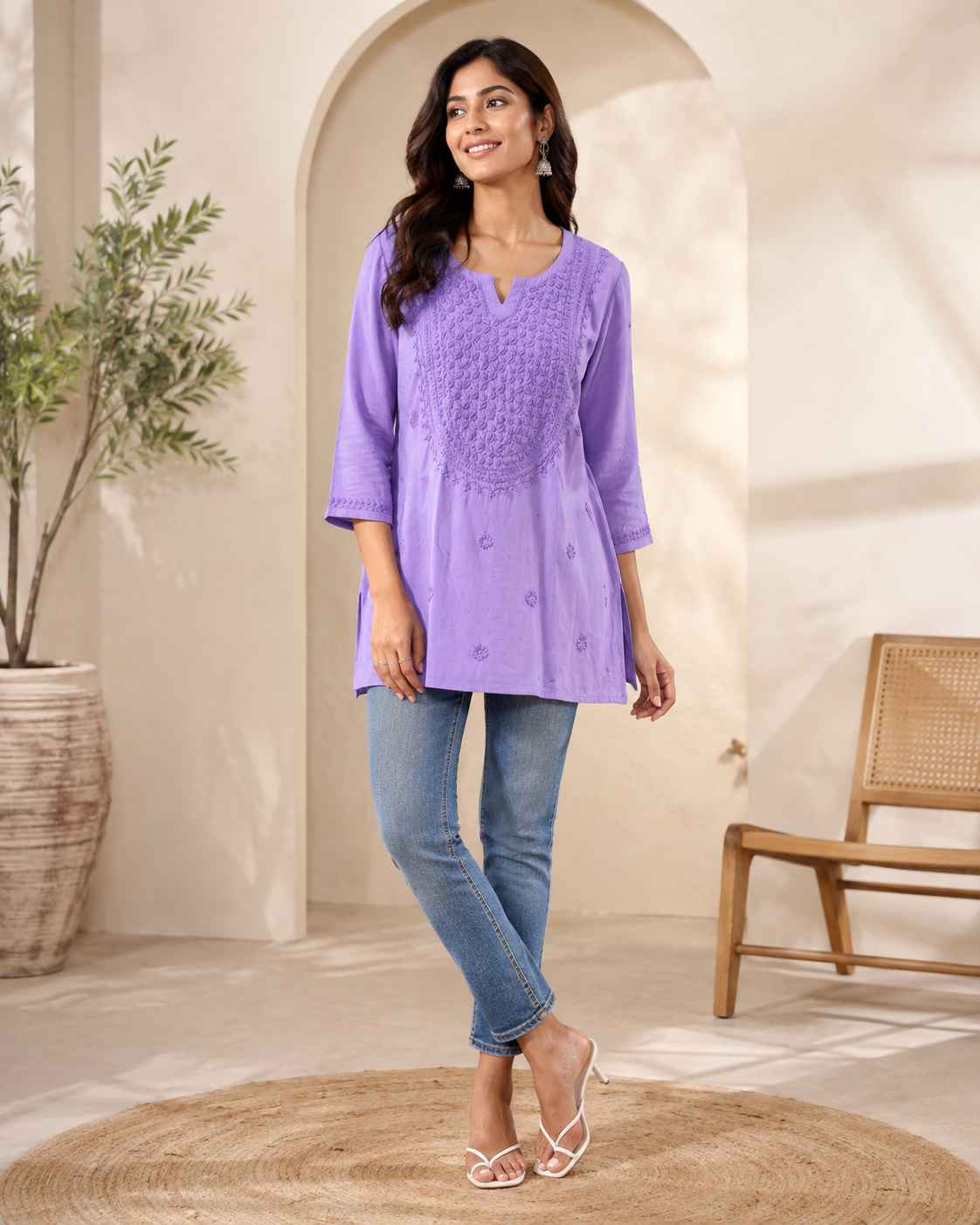 Premium Lavender Rayon Chikankari Short Kurti for Women