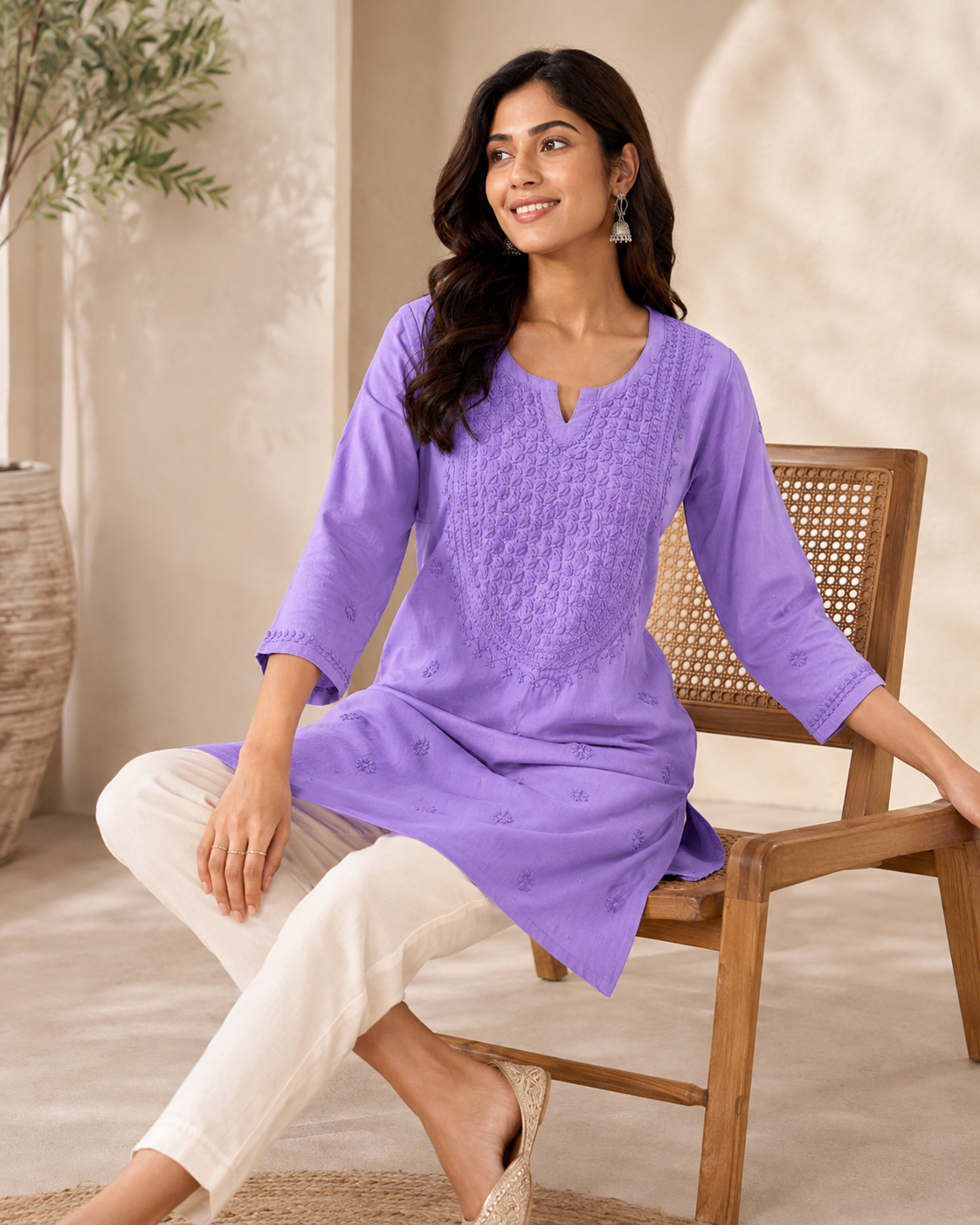 Premium Lavender Rayon Chikankari Short Kurti for Women