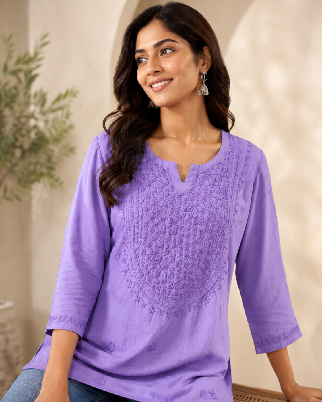Premium Lavender Rayon Chikankari Short Kurti for Women
