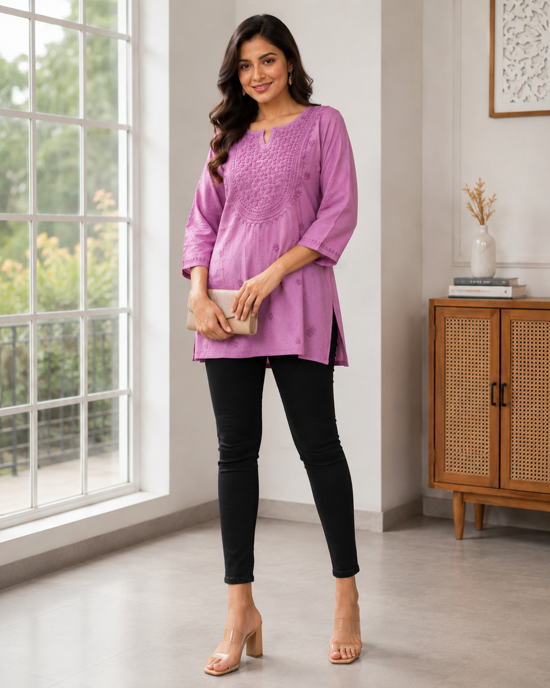 Premium Lavender Rayon Chikankari Short Kurti for Women