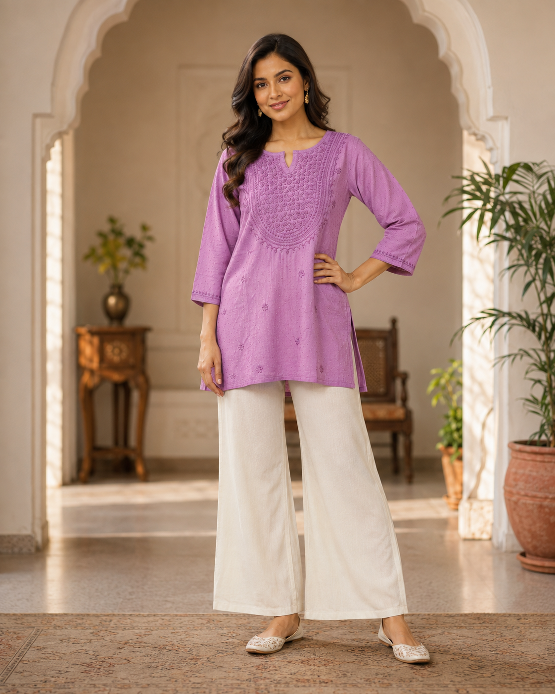 Premium Lavender Rayon Chikankari Short Kurti for Women