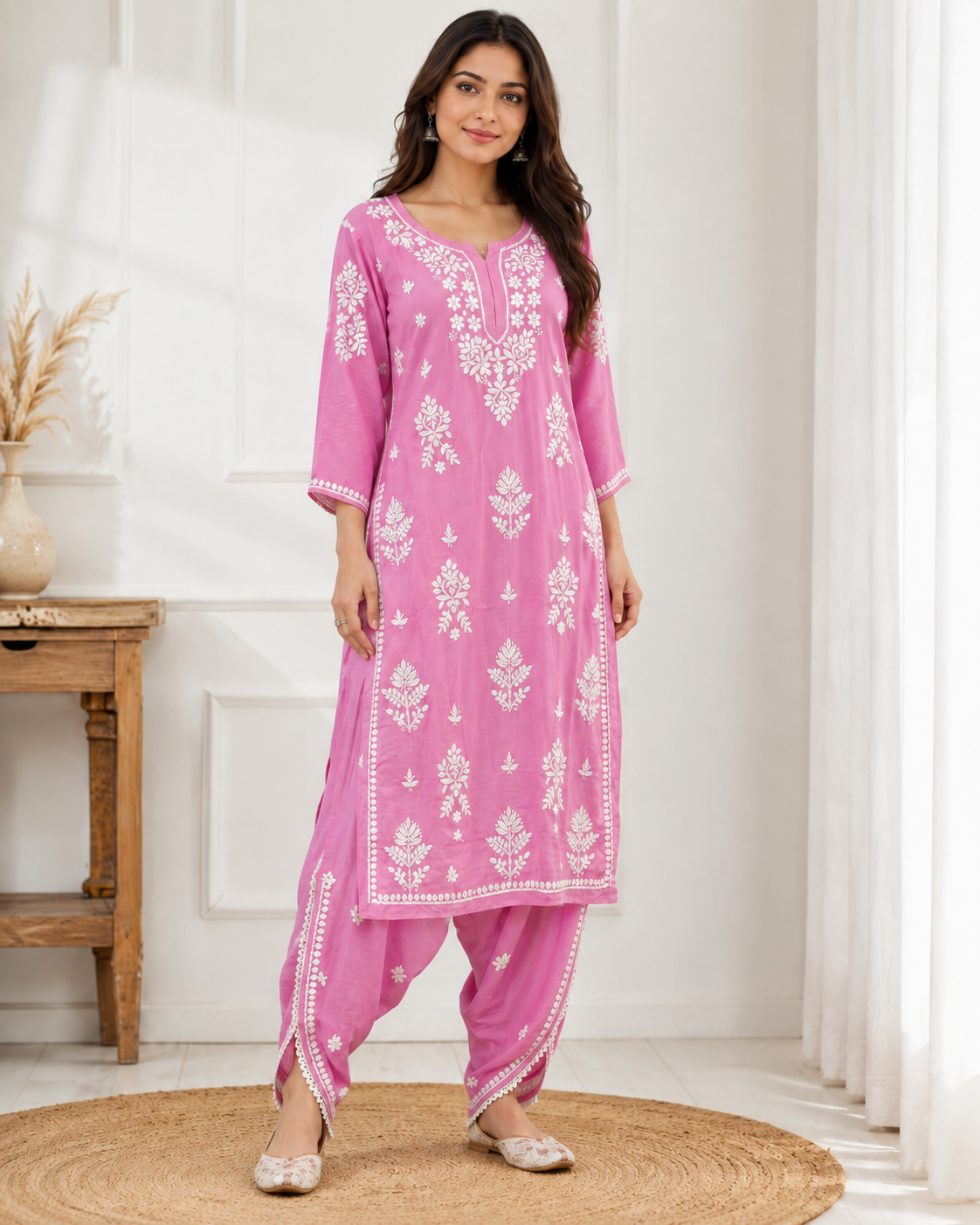 Premium Magenta Pink Rayon Chikankari Kurta & Salwar Co-ord Set