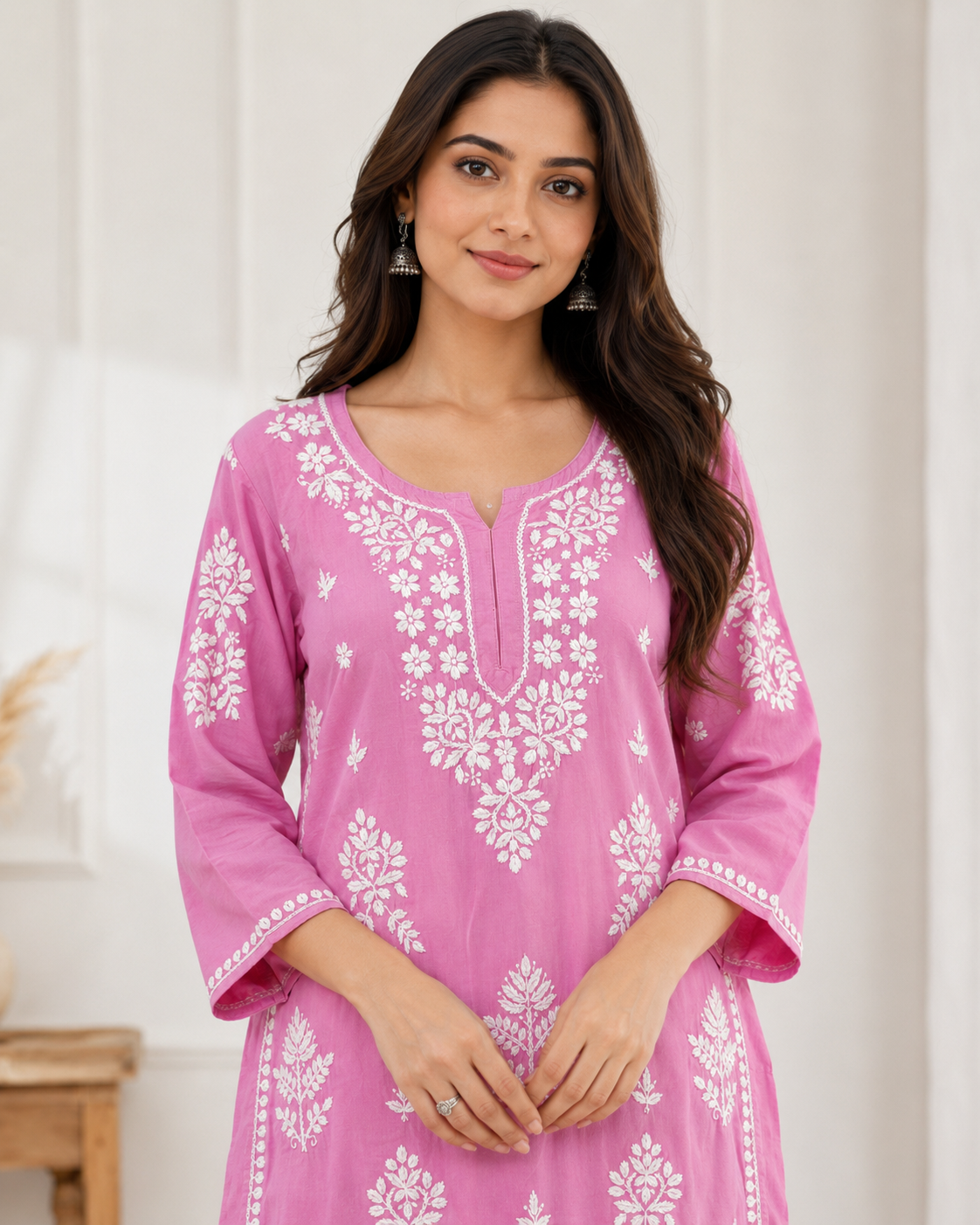 Premium Magenta Pink Rayon Chikankari Kurta & Salwar Co-ord Set