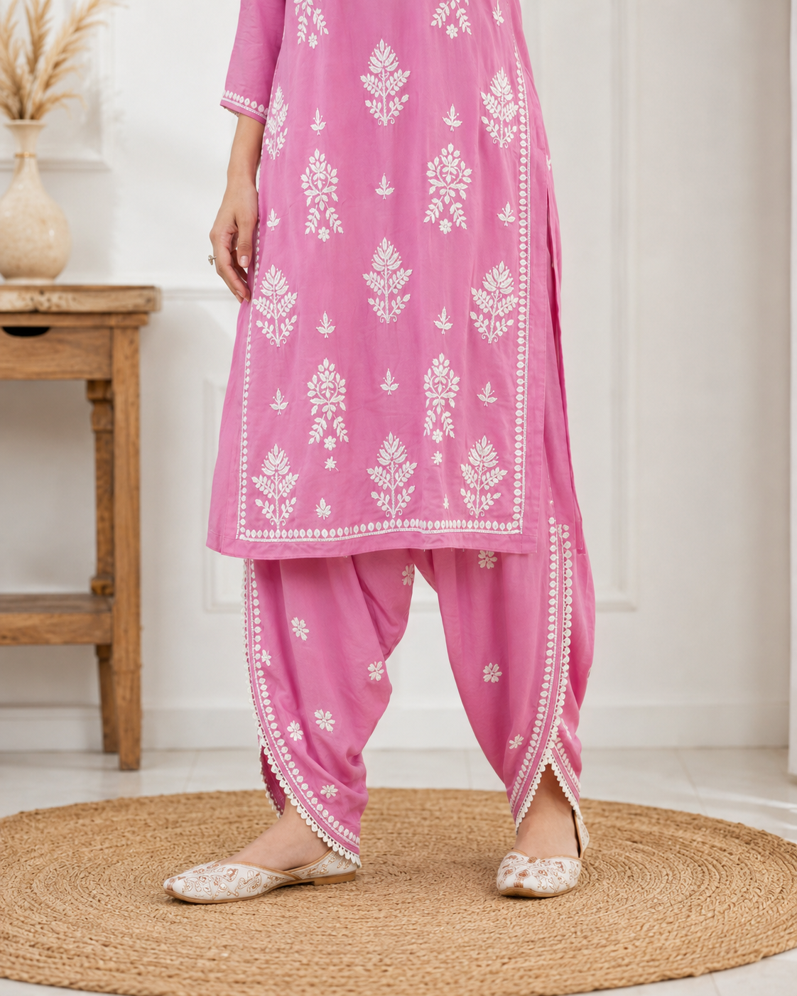 Premium Magenta Pink Rayon Chikankari Kurta & Salwar Co-ord Set