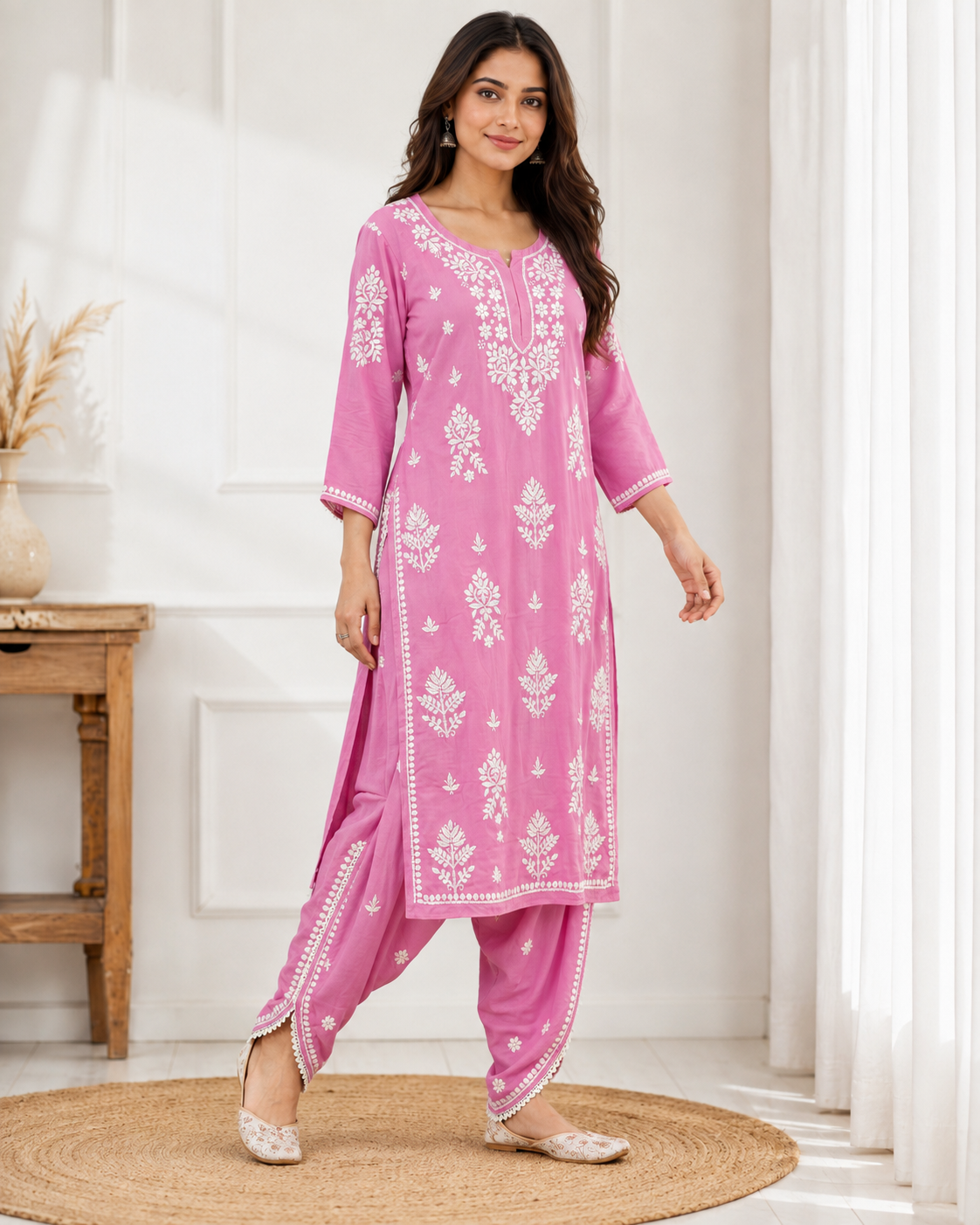 Premium Magenta Pink Rayon Chikankari Kurta & Salwar Co-ord Set