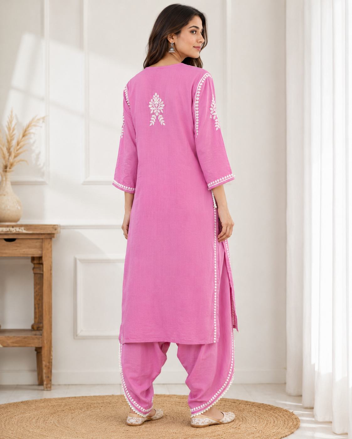 Premium Magenta Pink Rayon Chikankari Kurta & Salwar Co-ord Set