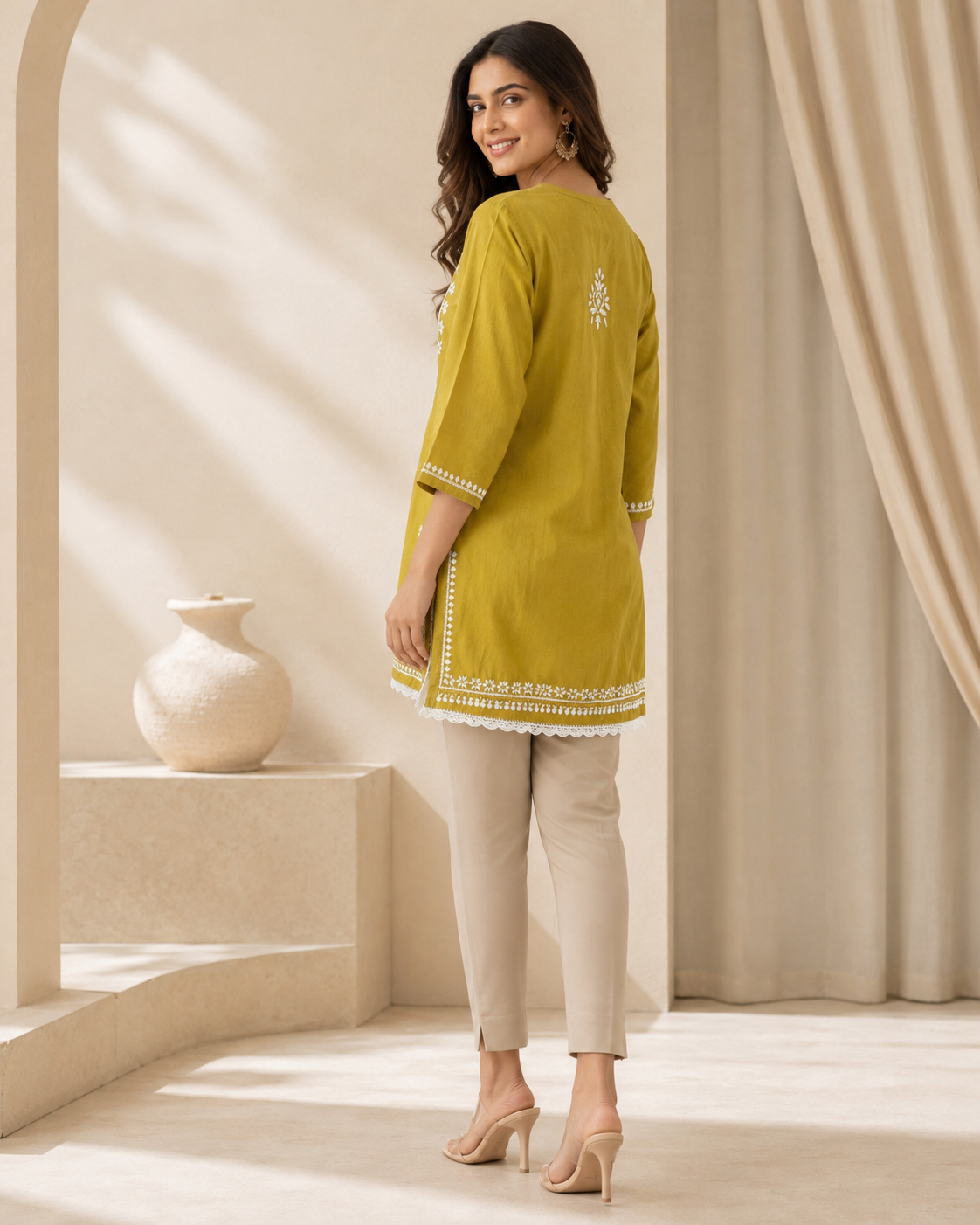 Premium Mustard Yellow Rayon Chikankari Short Kurti for Women