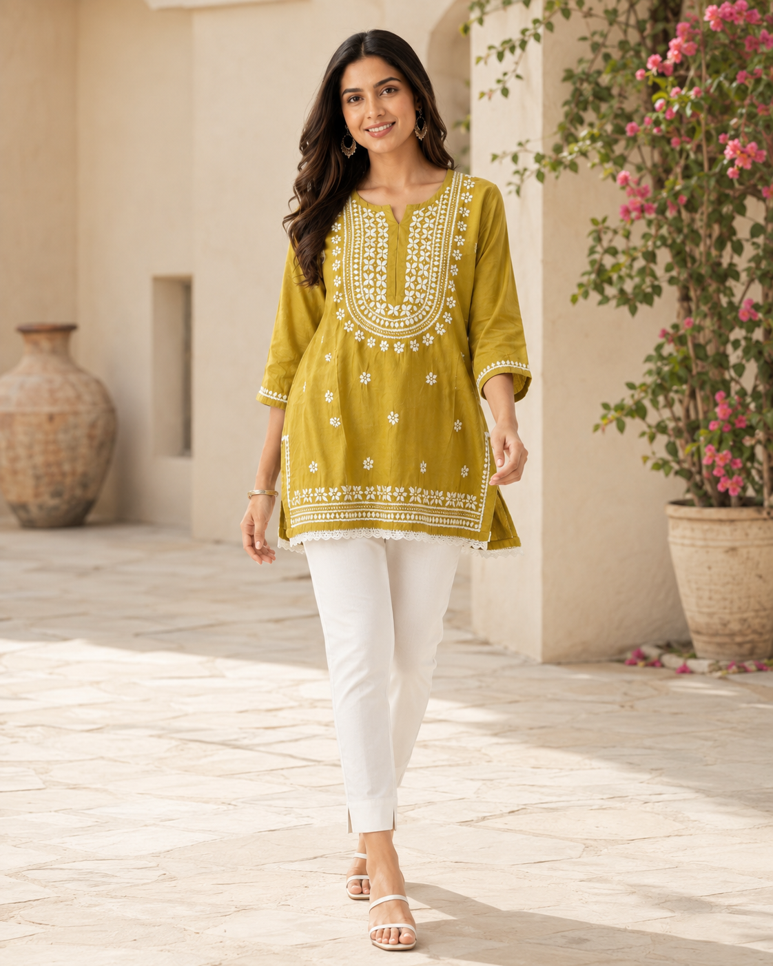 Premium Mustard Yellow Rayon Chikankari Short Kurti for Women