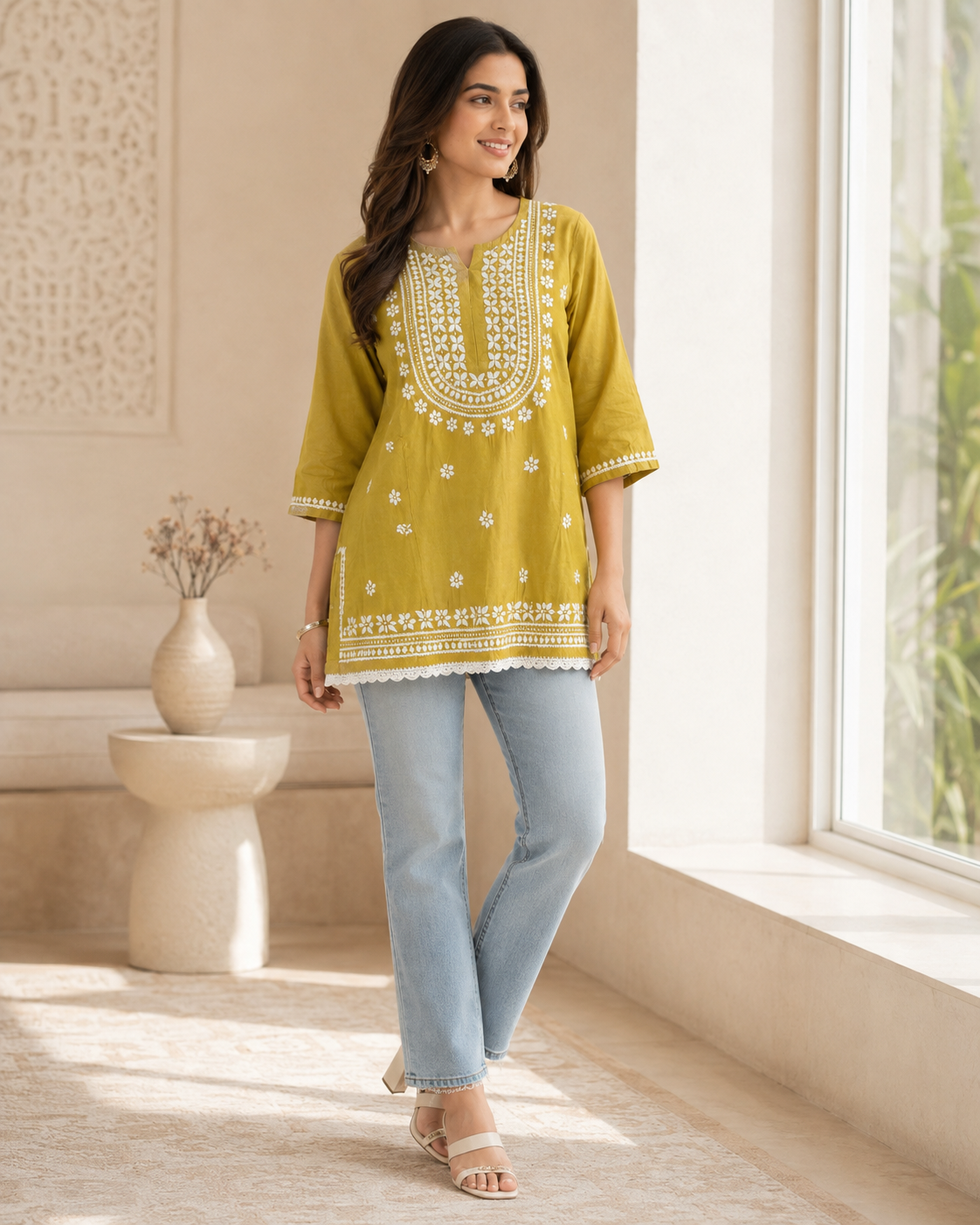 Premium Mustard Yellow Rayon Chikankari Short Kurti for Women