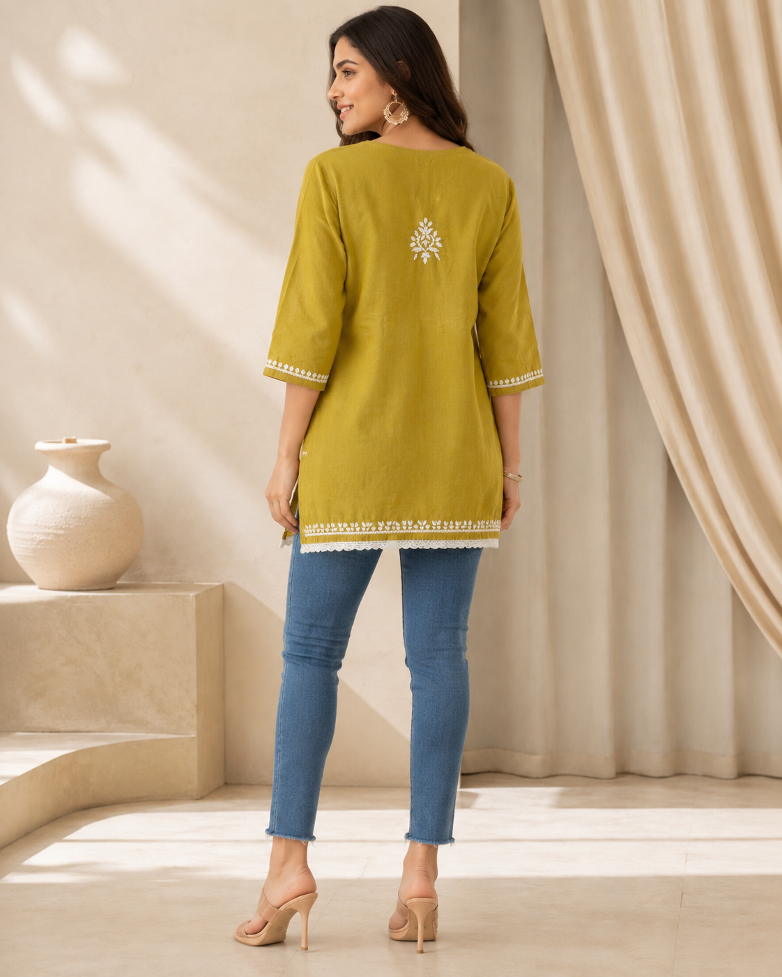 Premium Mustard Yellow Rayon Chikankari Short Kurti for Women