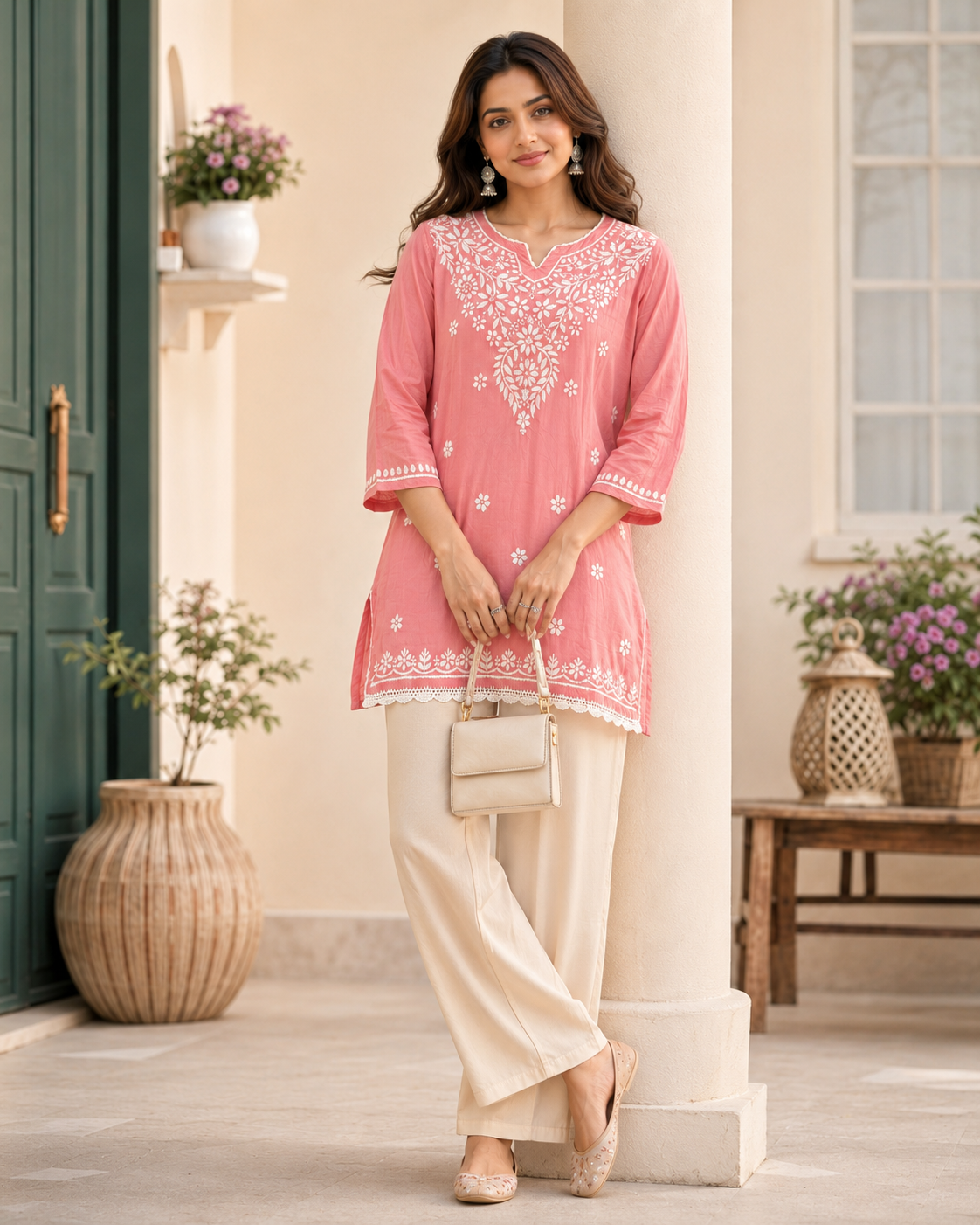 Premium Pink Modal Chikankari Short Kurti for Women