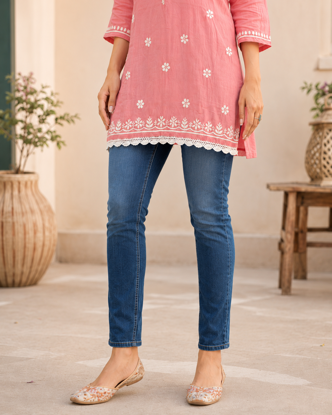 Premium Pink Modal Chikankari Short Kurti for Women