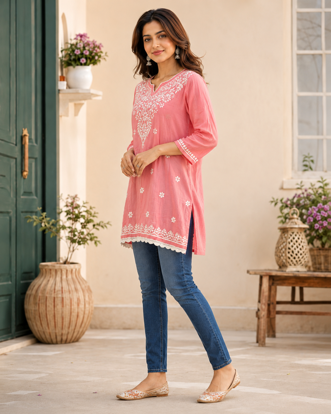 Premium Pink Modal Chikankari Short Kurti for Women