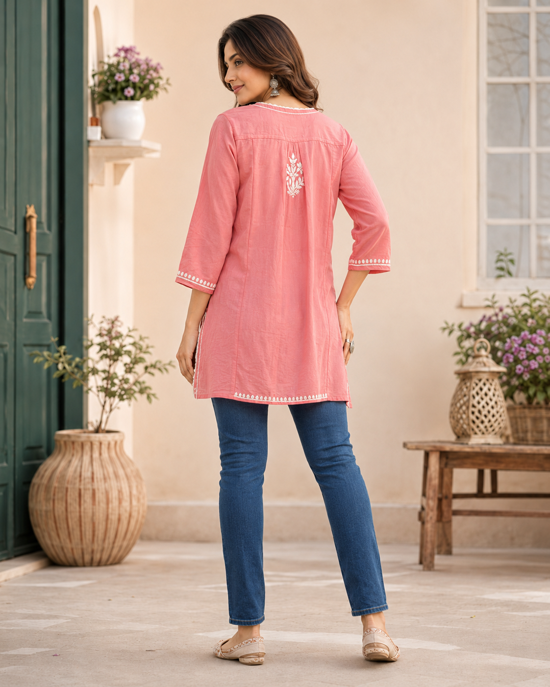 Premium Pink Modal Chikankari Short Kurti for Women