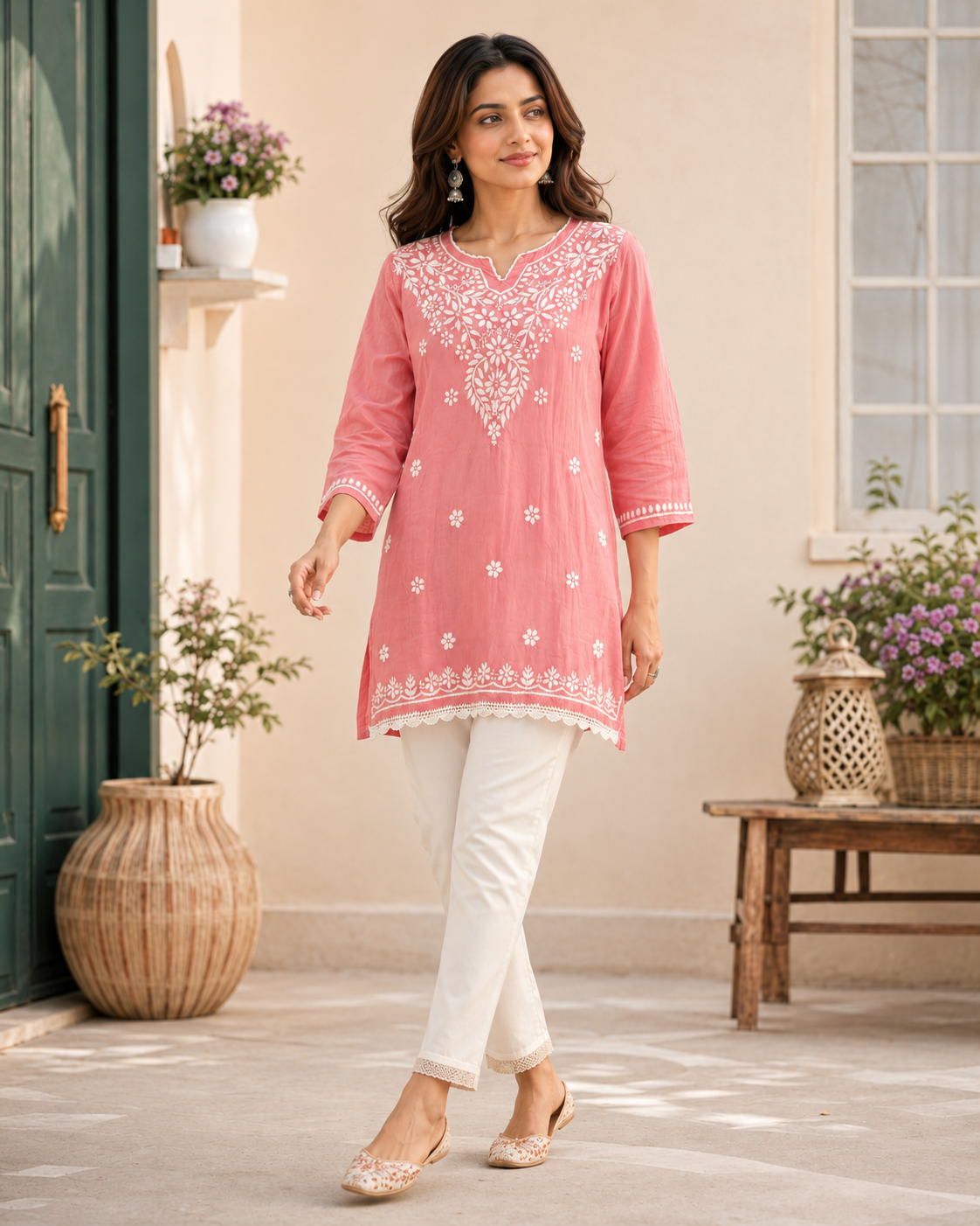 Premium Pink Modal Chikankari Short Kurti for Women