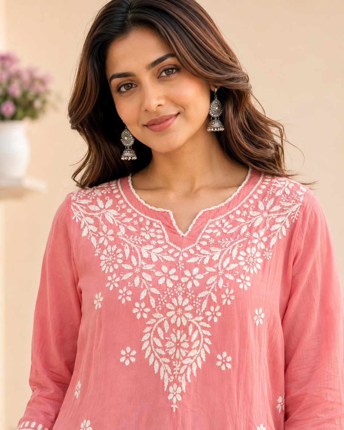Premium Pink Modal Chikankari Short Kurti for Women
