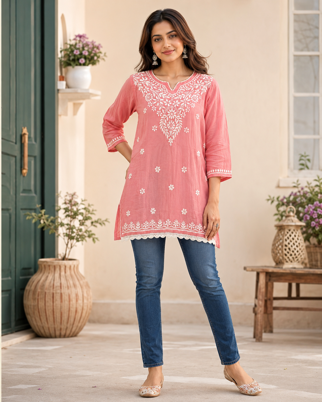 Premium Pink Modal Chikankari Short Kurti for Women