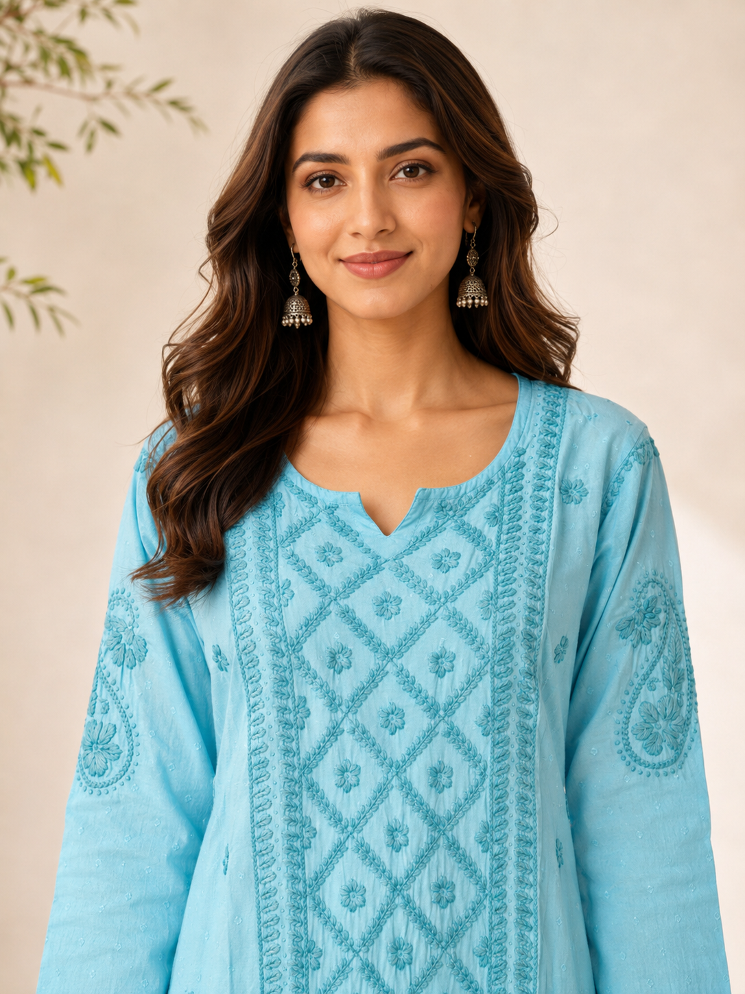 Premium Sky Blue Rayon 100% Hand Chikankari Kurta & Pant Suit Set