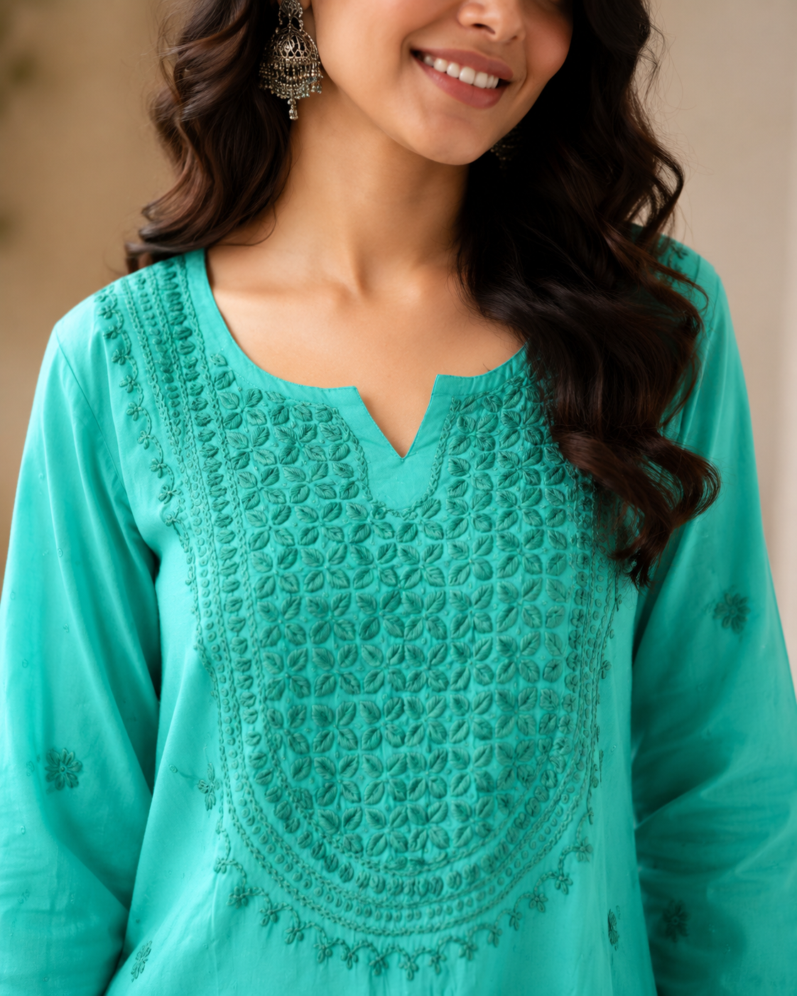 Premium Turquoise Rayon Chikankari Short Kurti for Women